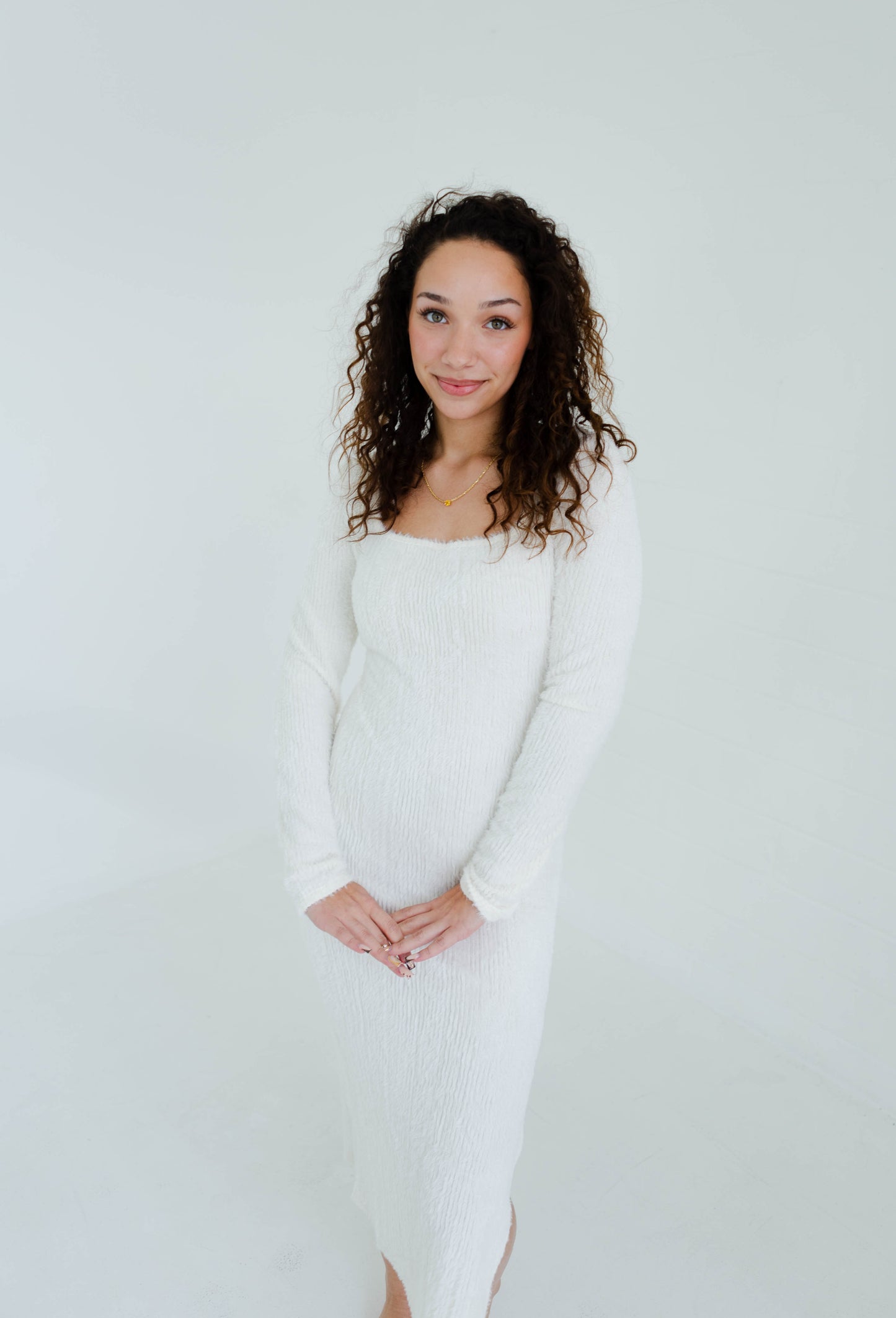 Cream Fuzzy Knit High Slit Midi Dress Wildflower Threads Cream Fuzzy Knit High Slit Midi Dress Wildflower Threads