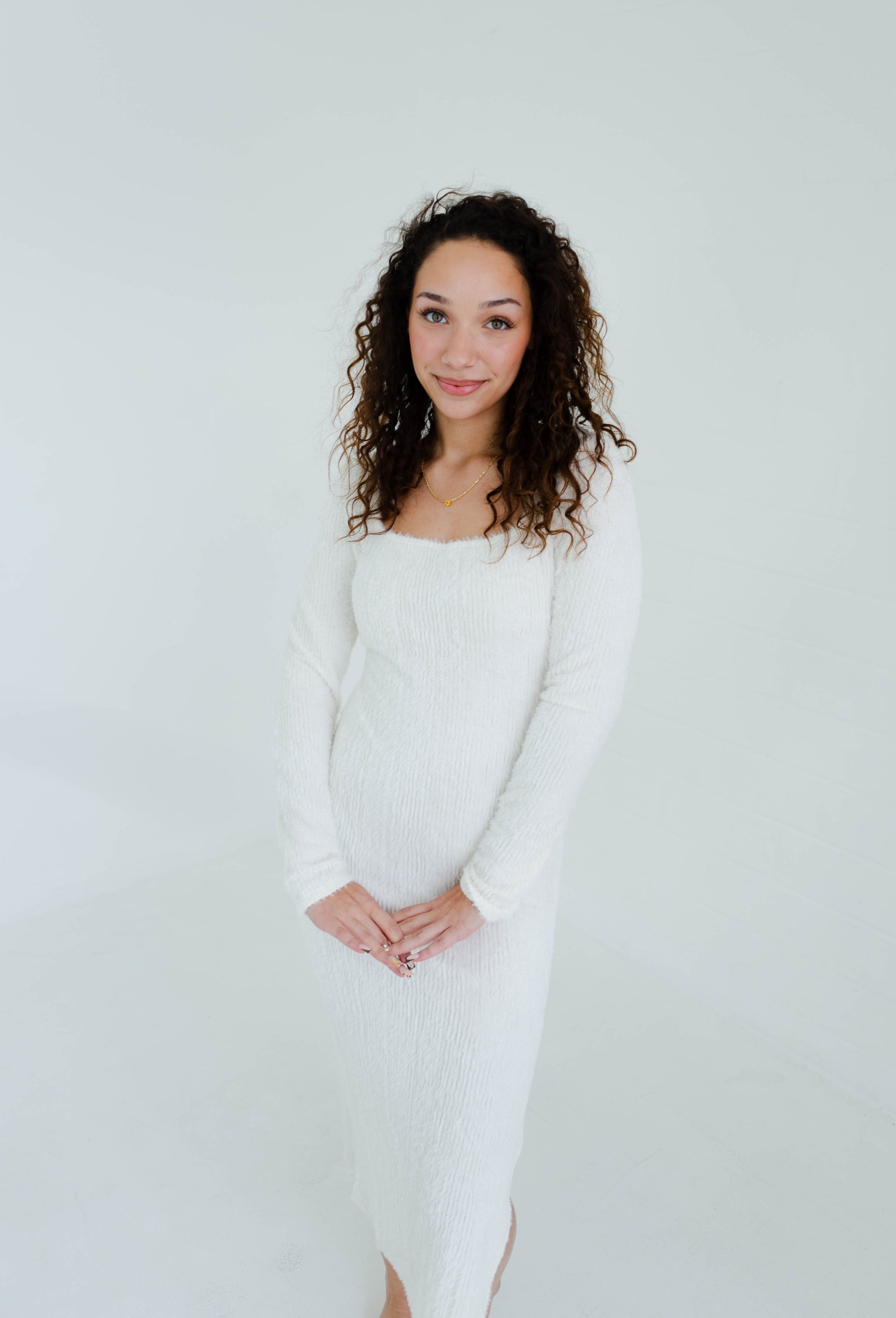 Cream Fuzzy Knit High Slit Midi Dress Wildflower Threads Cream Fuzzy Knit High Slit Midi Dress Wildflower Threads