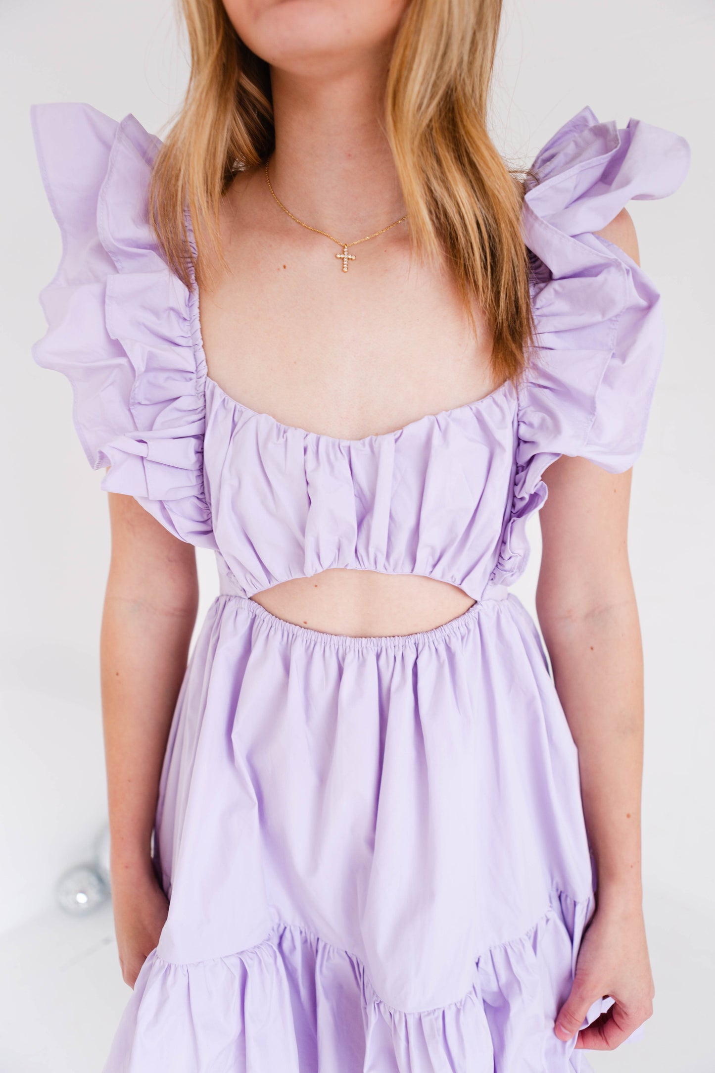 Medium: Light Lavender Front Cut Out Mini Dress