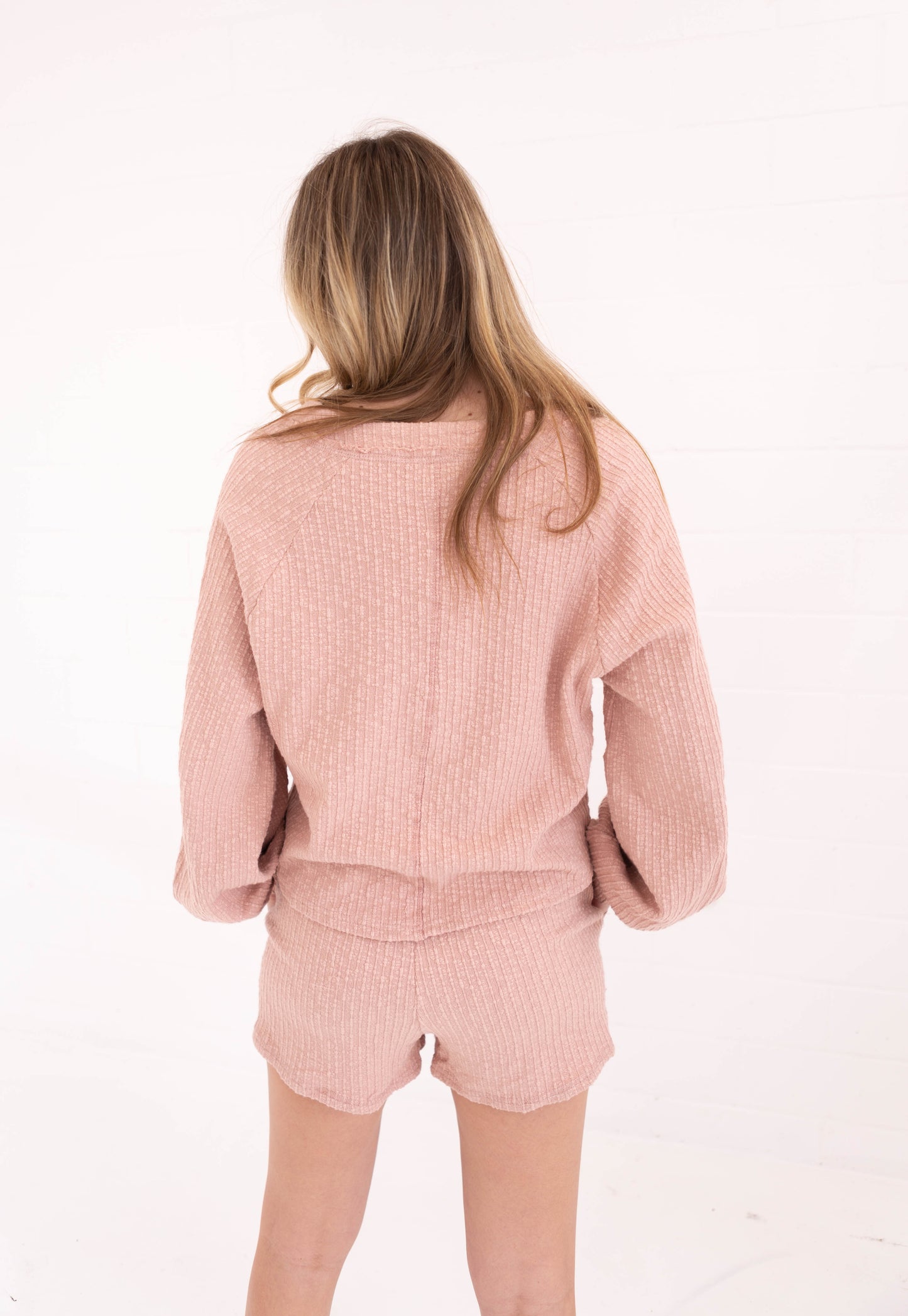 Rose Textured Fabric Casual Cardigan And Shorts Set