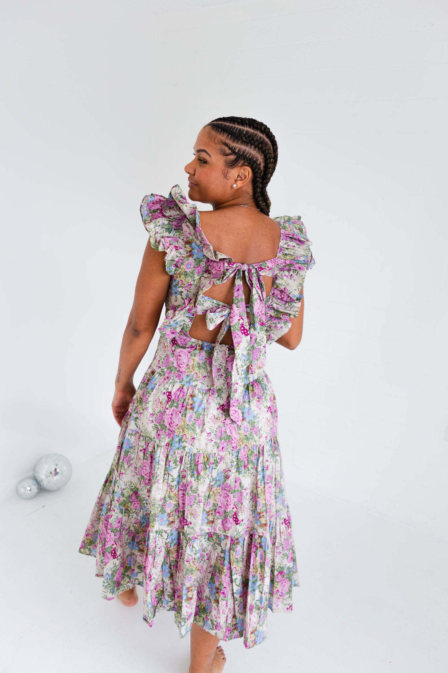 Bobbie Floral Print Flutter Sleeve Midi Dress