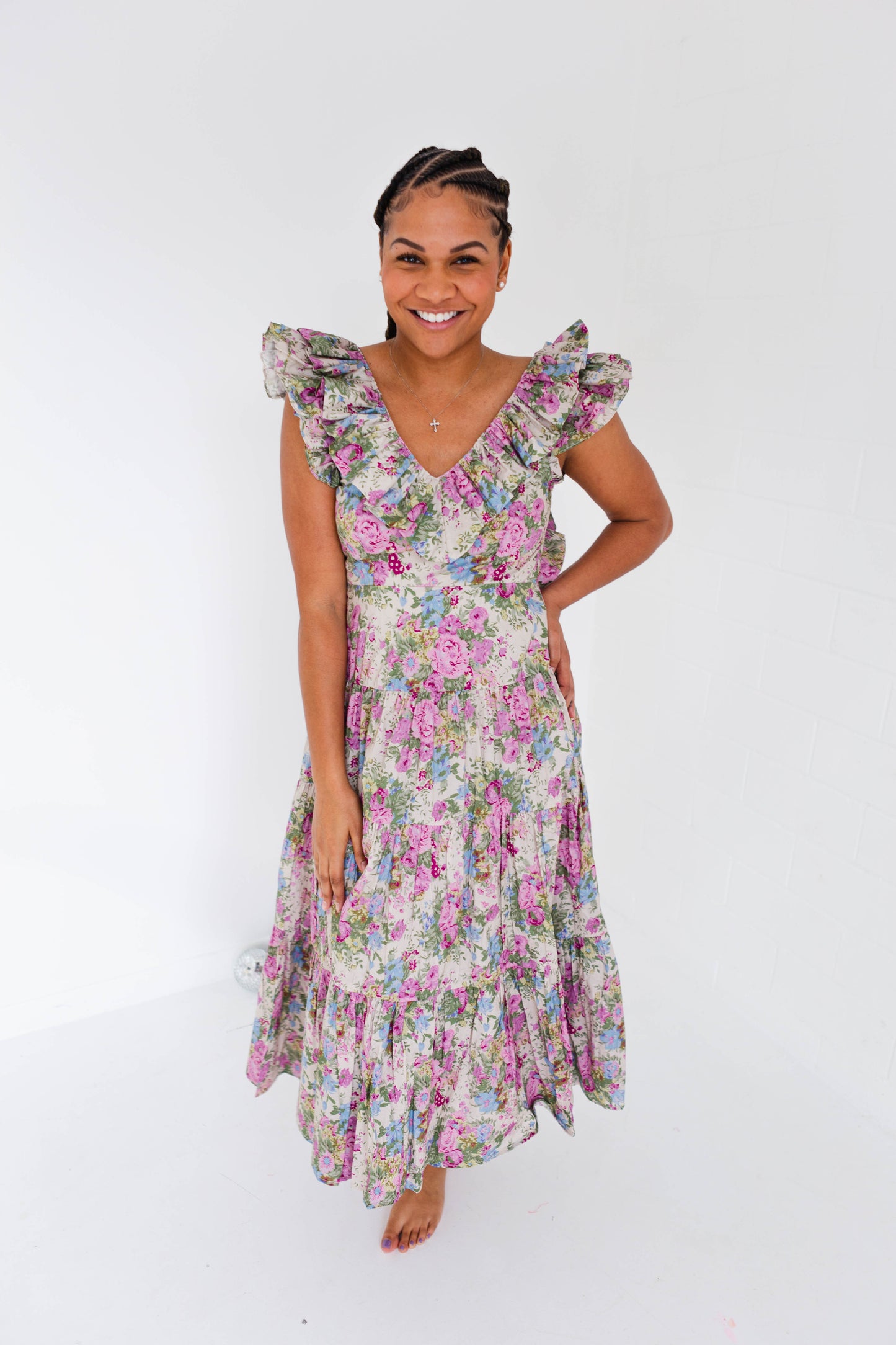 Bobbie Floral Print Flutter Sleeve Midi Dress