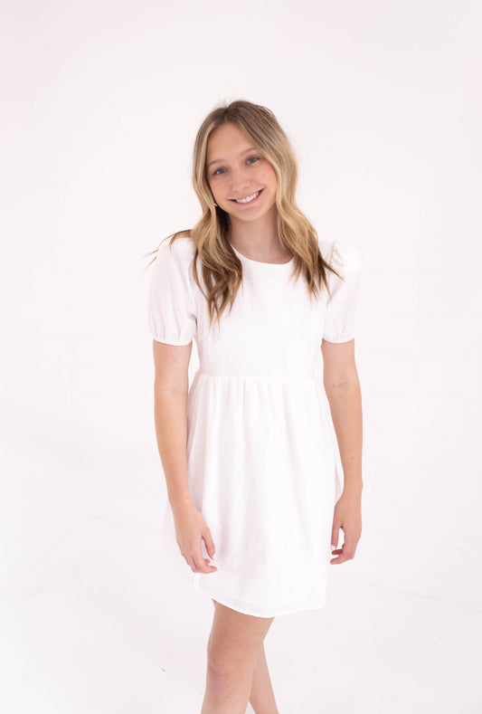 White Lace Up Mini Dress