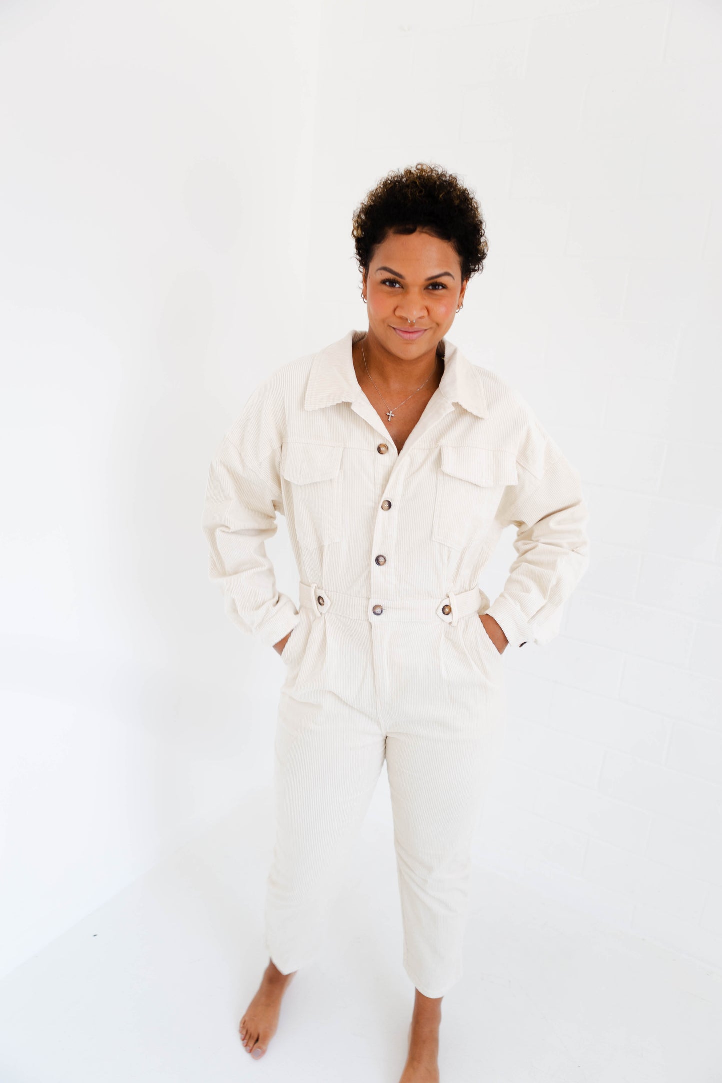 Cream Utility Jumpsuit