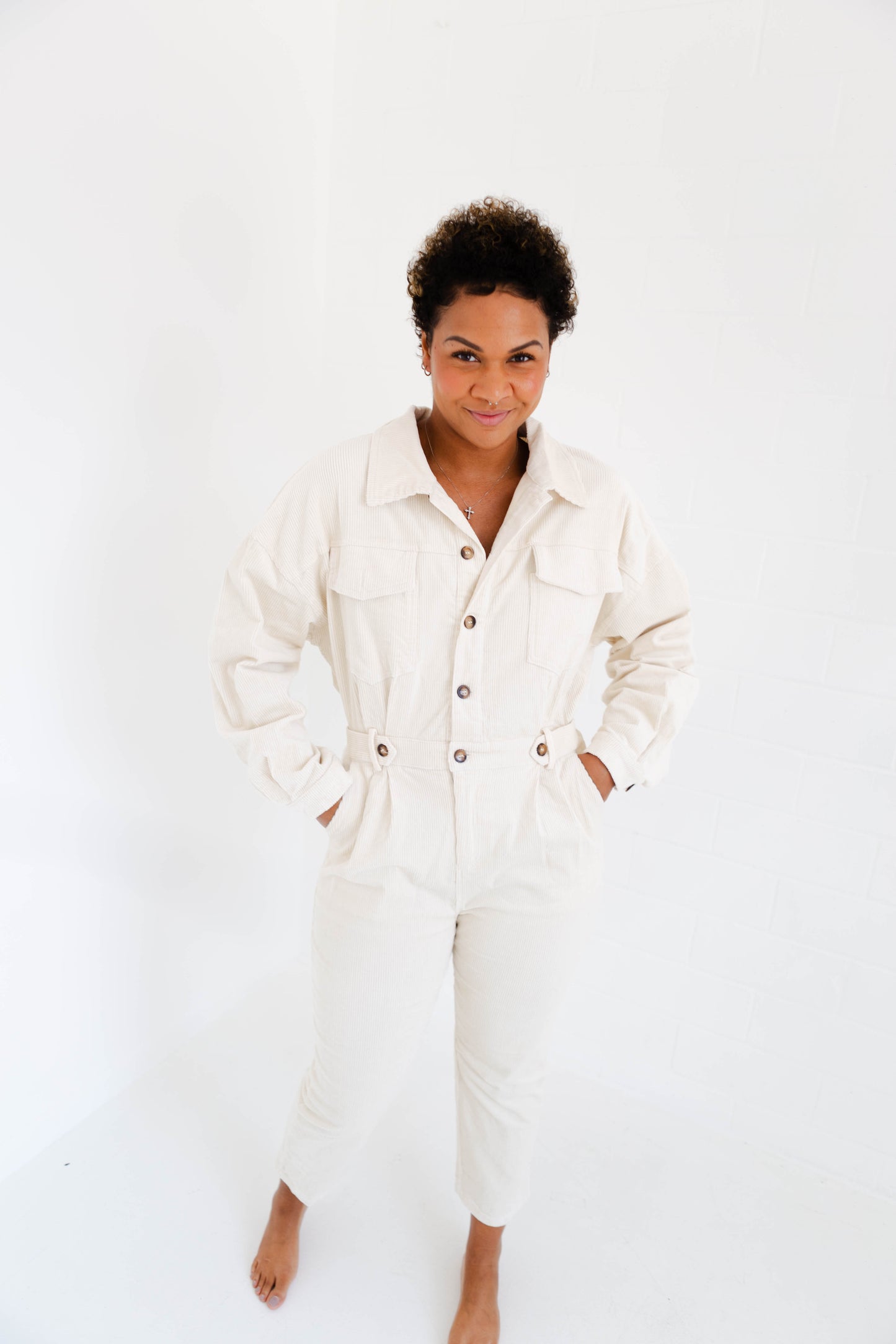 Cream Utility Jumpsuit