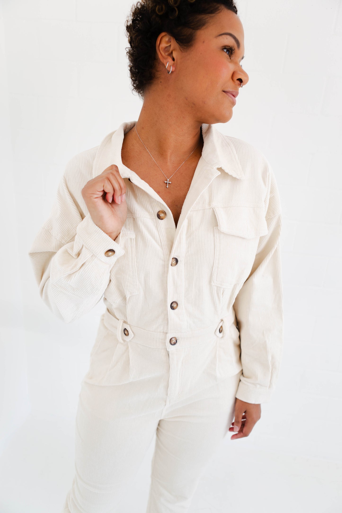 Cream Utility Jumpsuit