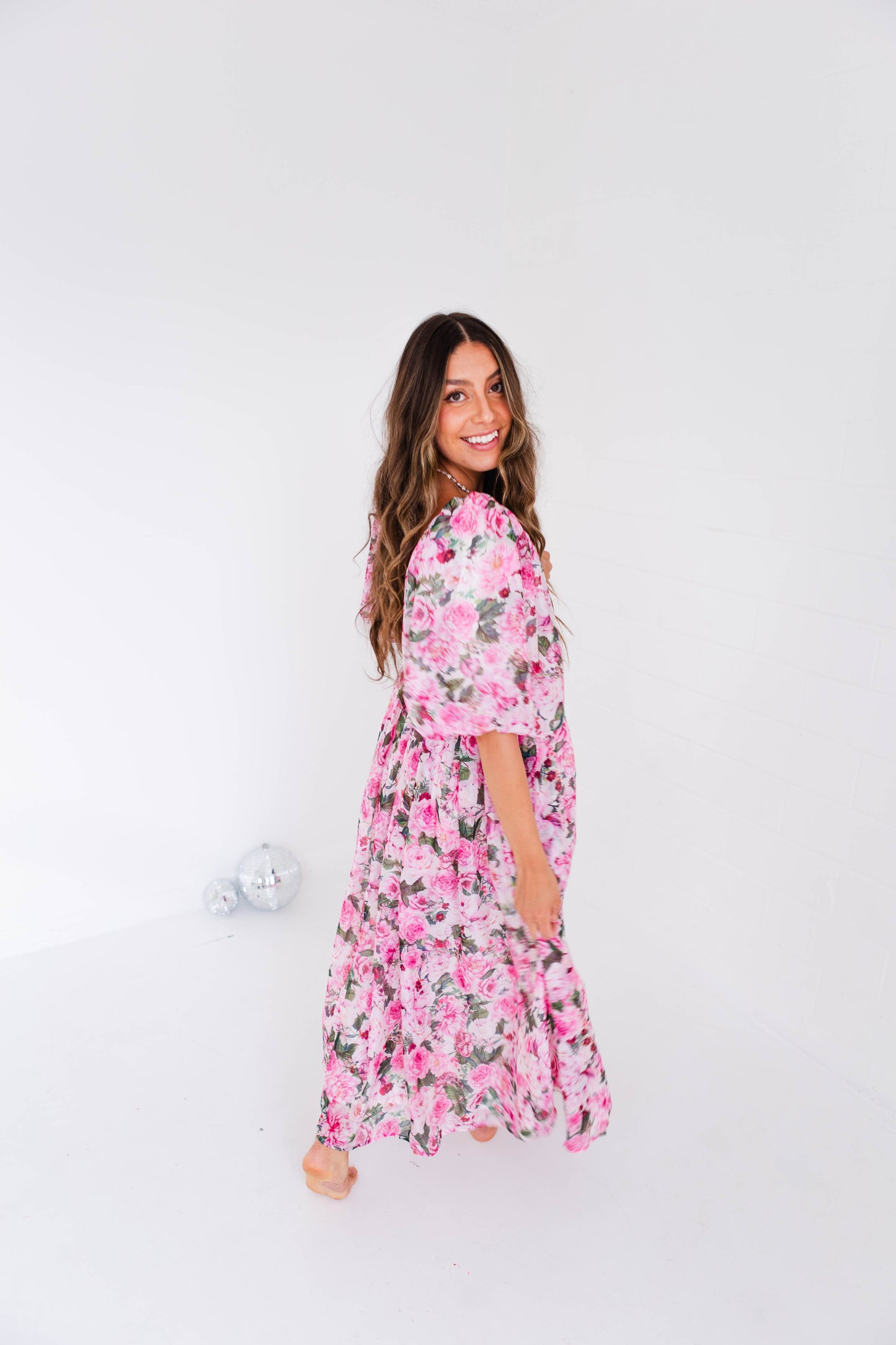 Cara Floral Printed Smocked Bust Midi Dress
