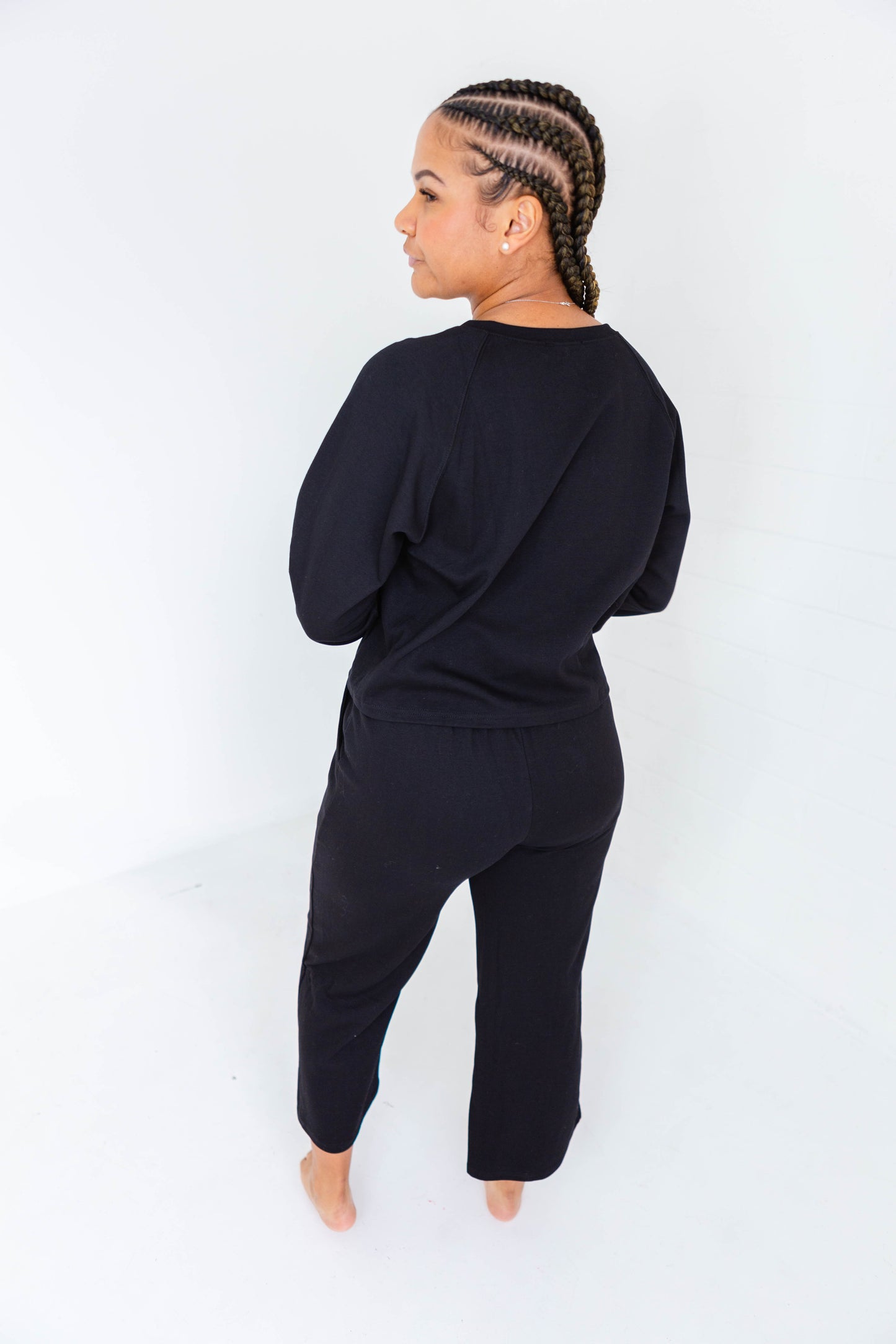 Black V Neck Sweatshirt & Wide Leg Pants Set