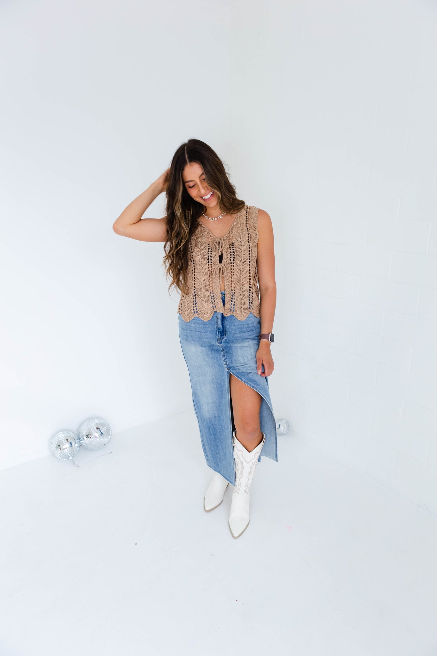 Light Denim Midi Skirt with Slit