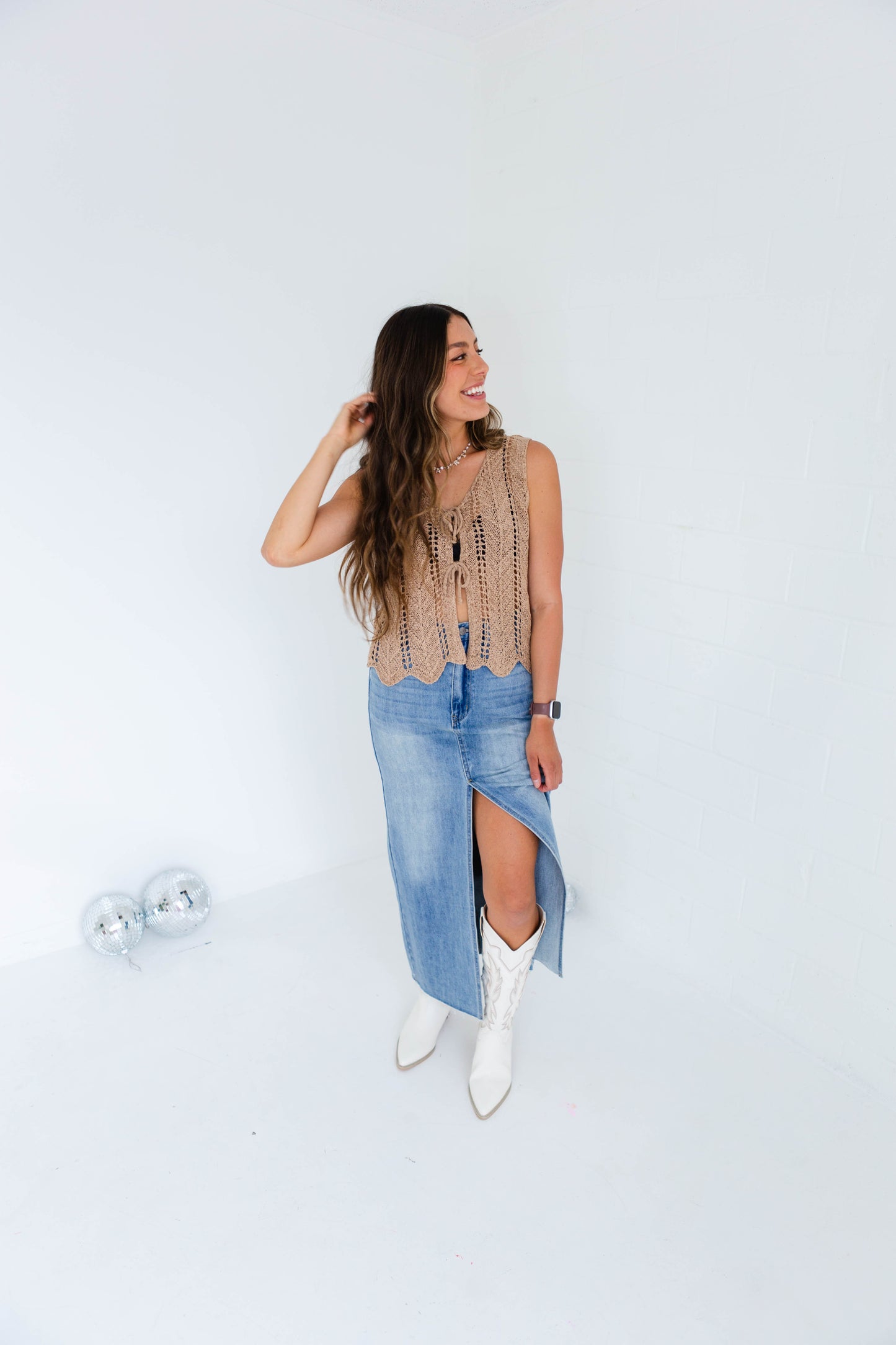 Light Denim Midi Skirt with Slit