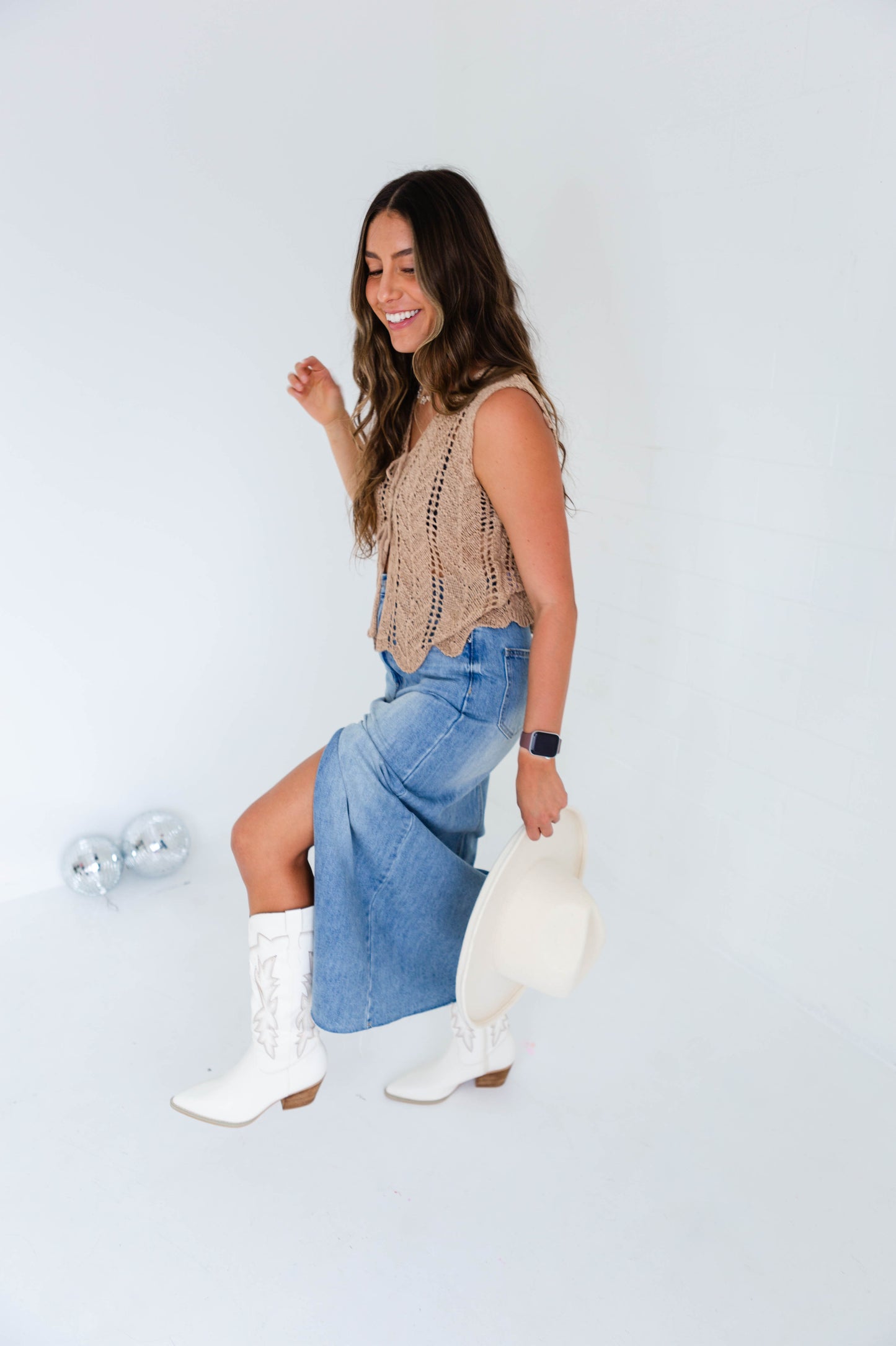 Light Denim Midi Skirt with Slit