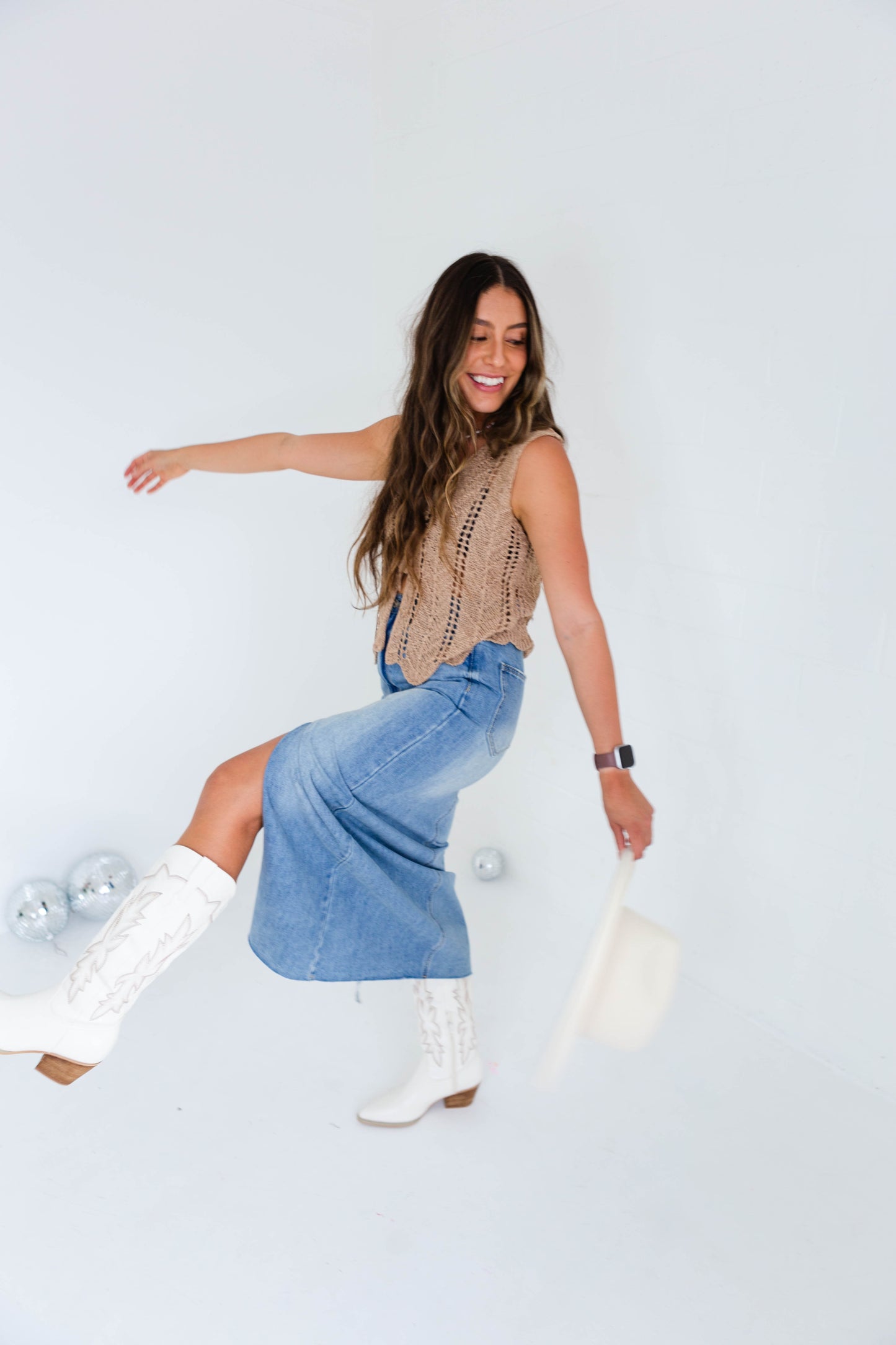 Light Denim Midi Skirt with Slit