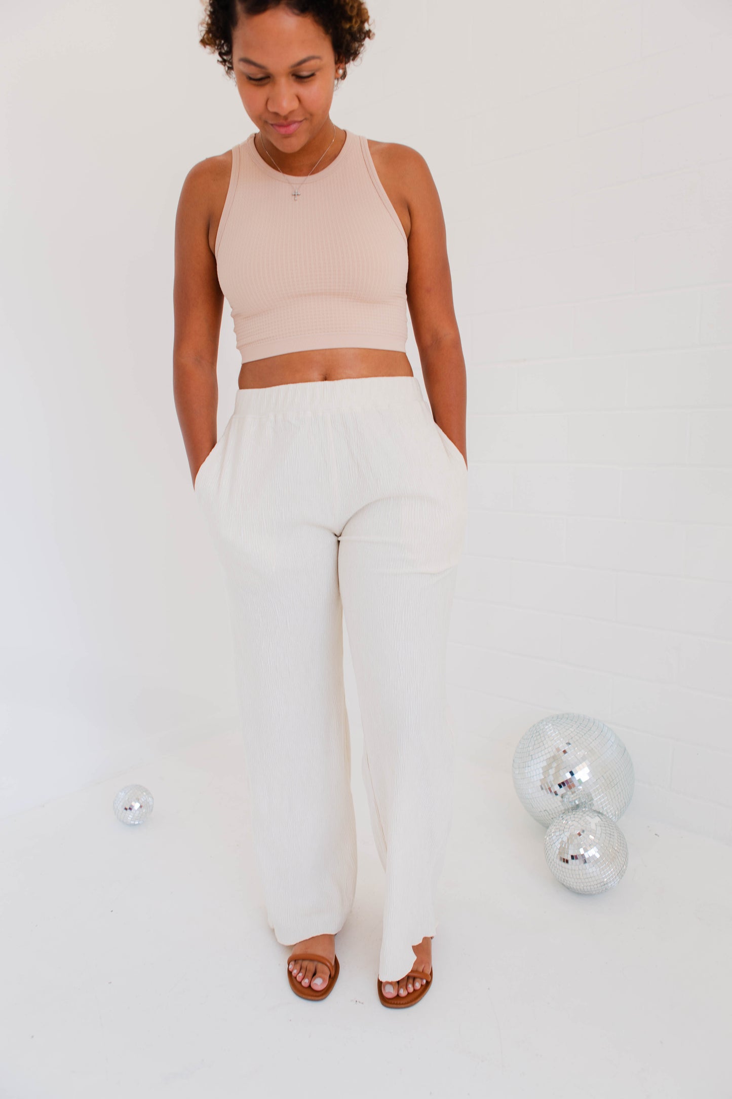 Bone Textured Velvet Pants