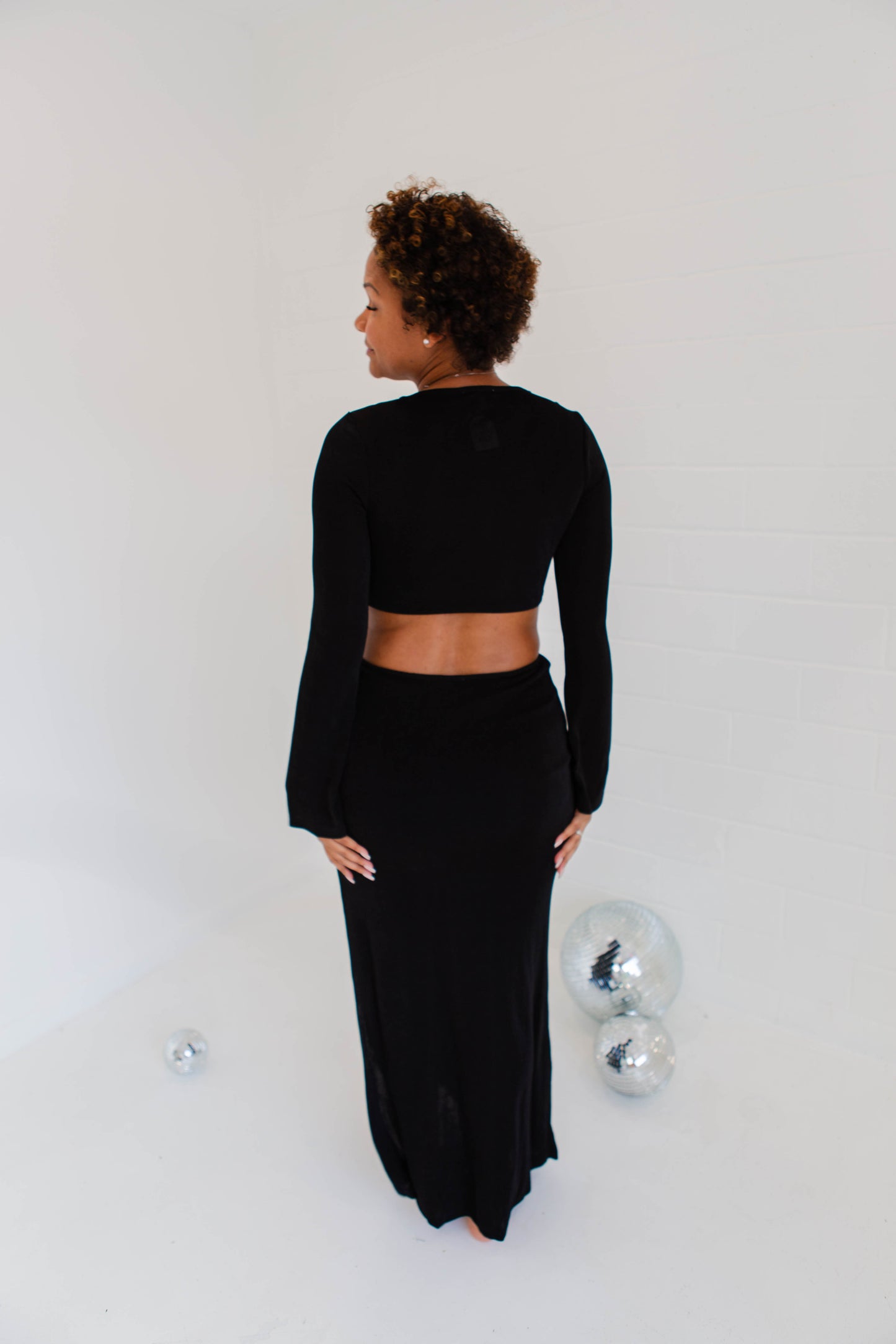 Black High Slit Slinky Knit Maxi Set