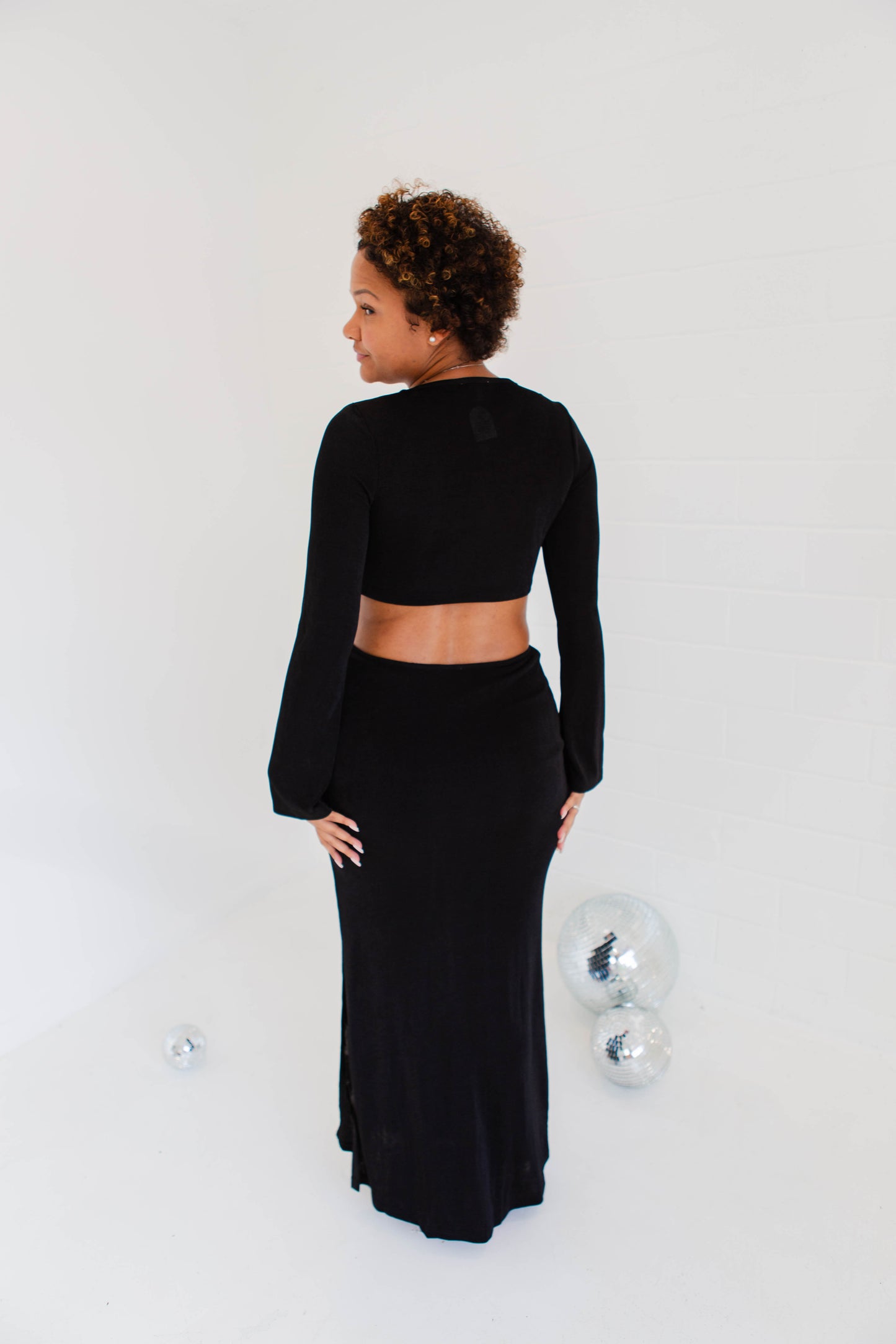 Black High Slit Slinky Knit Maxi Set