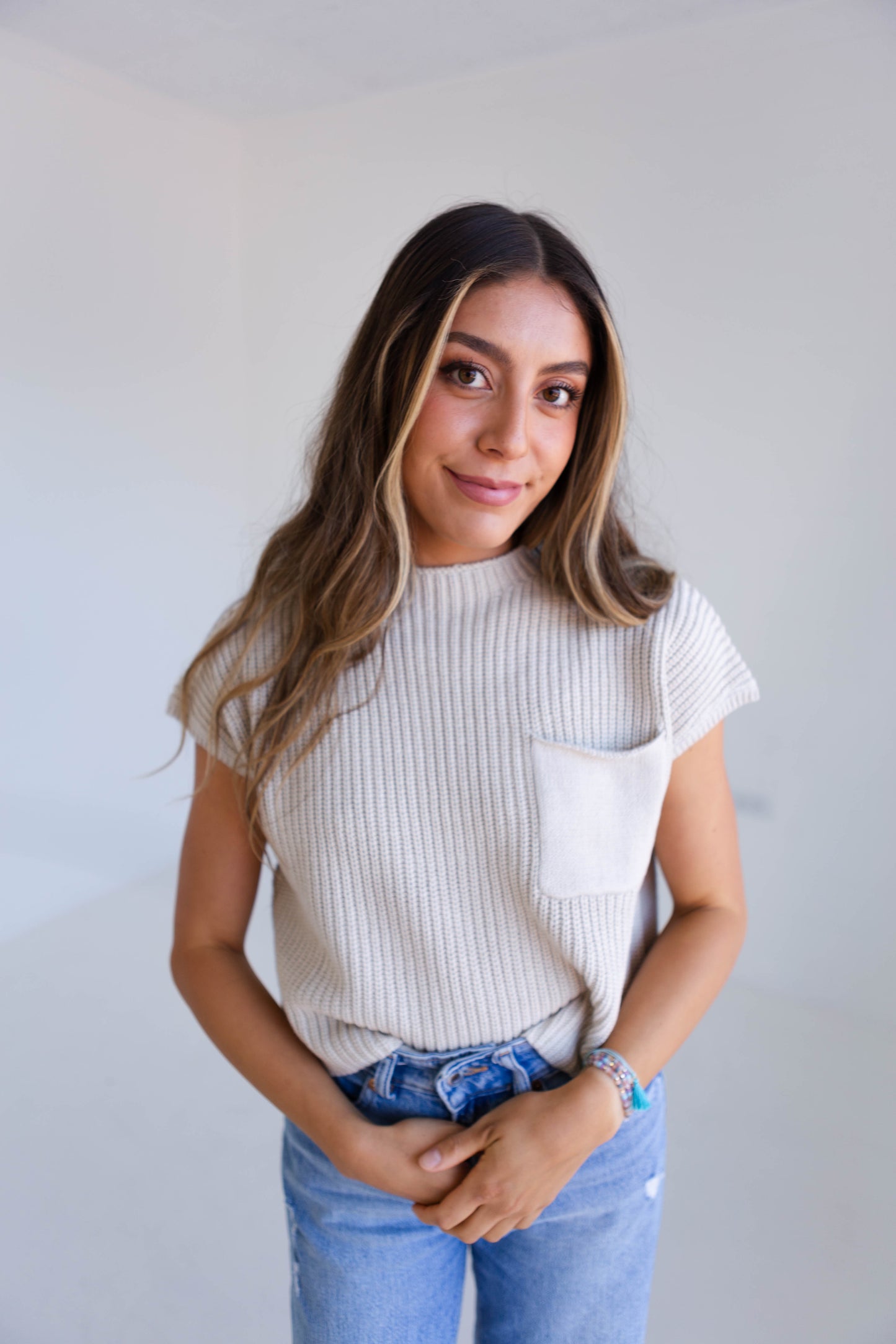 Half High Neck Sweater Knit Top