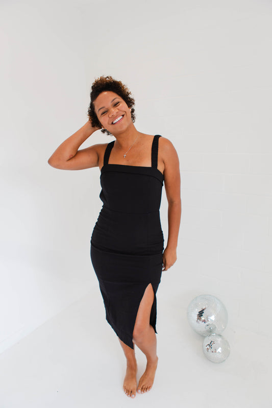Black Side Slit Midi Dress