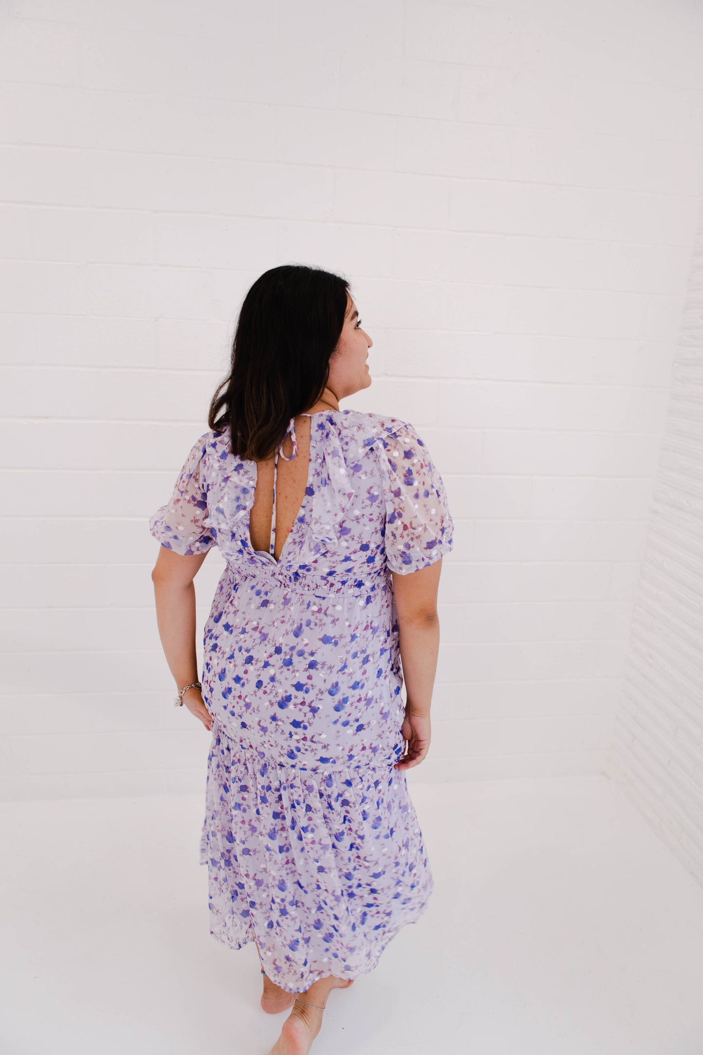 Purple Small Floral Midi Dress