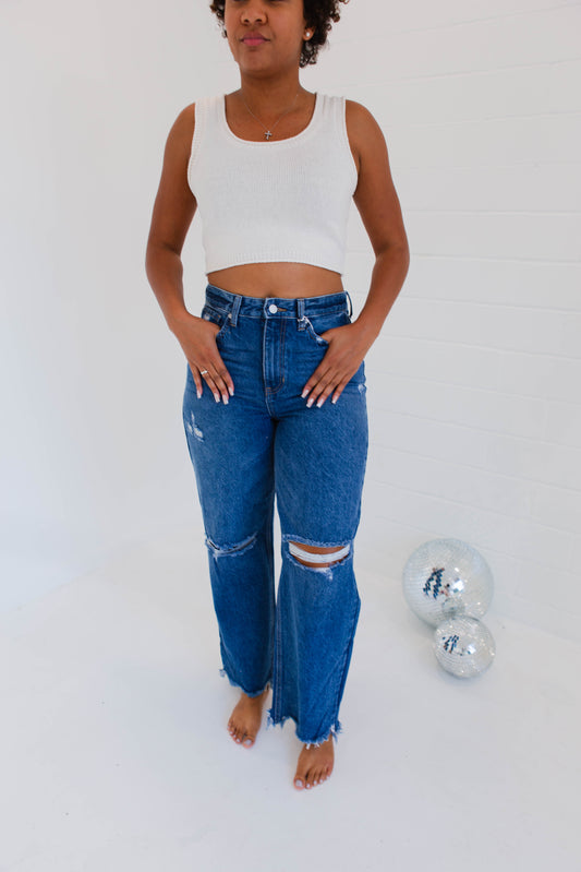High Rise Straight Cropped Denim
