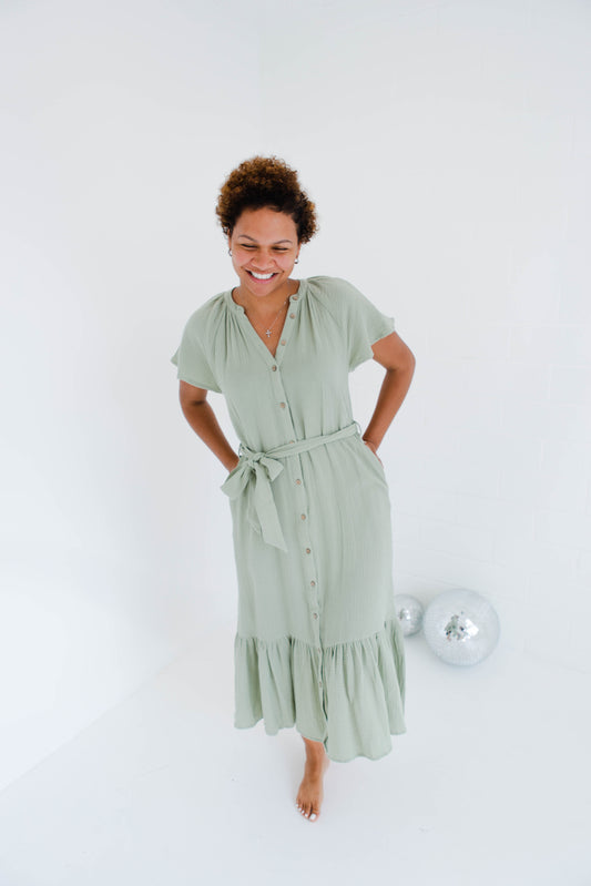 Cotton Gauze Ruffle Tier Midi