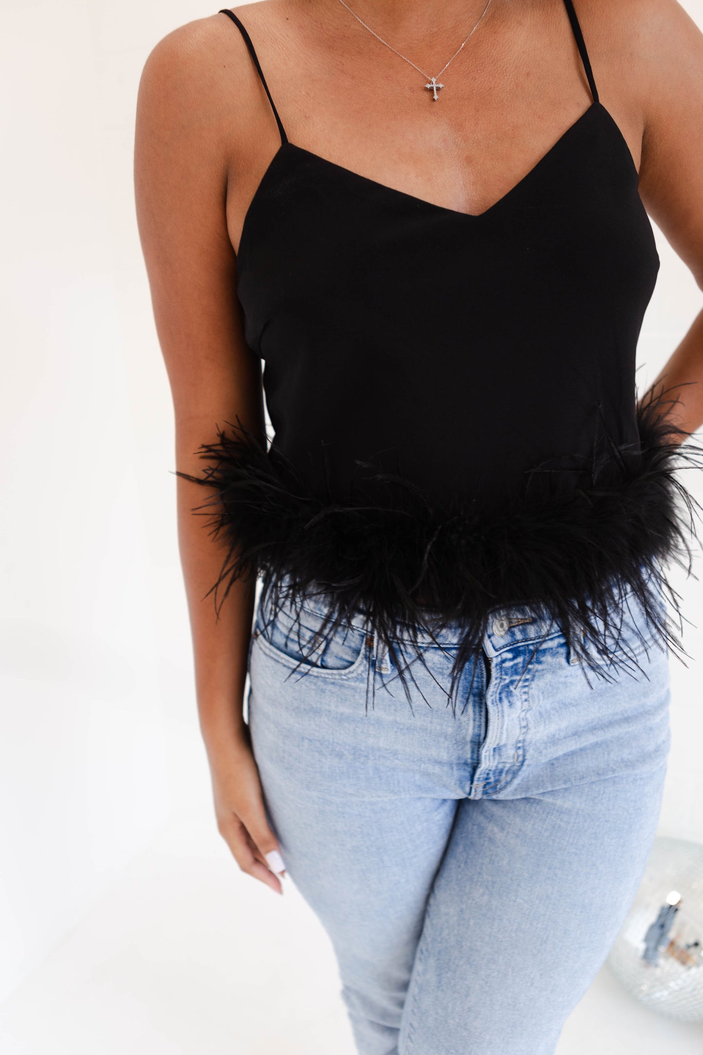 Black Feather Trim Top