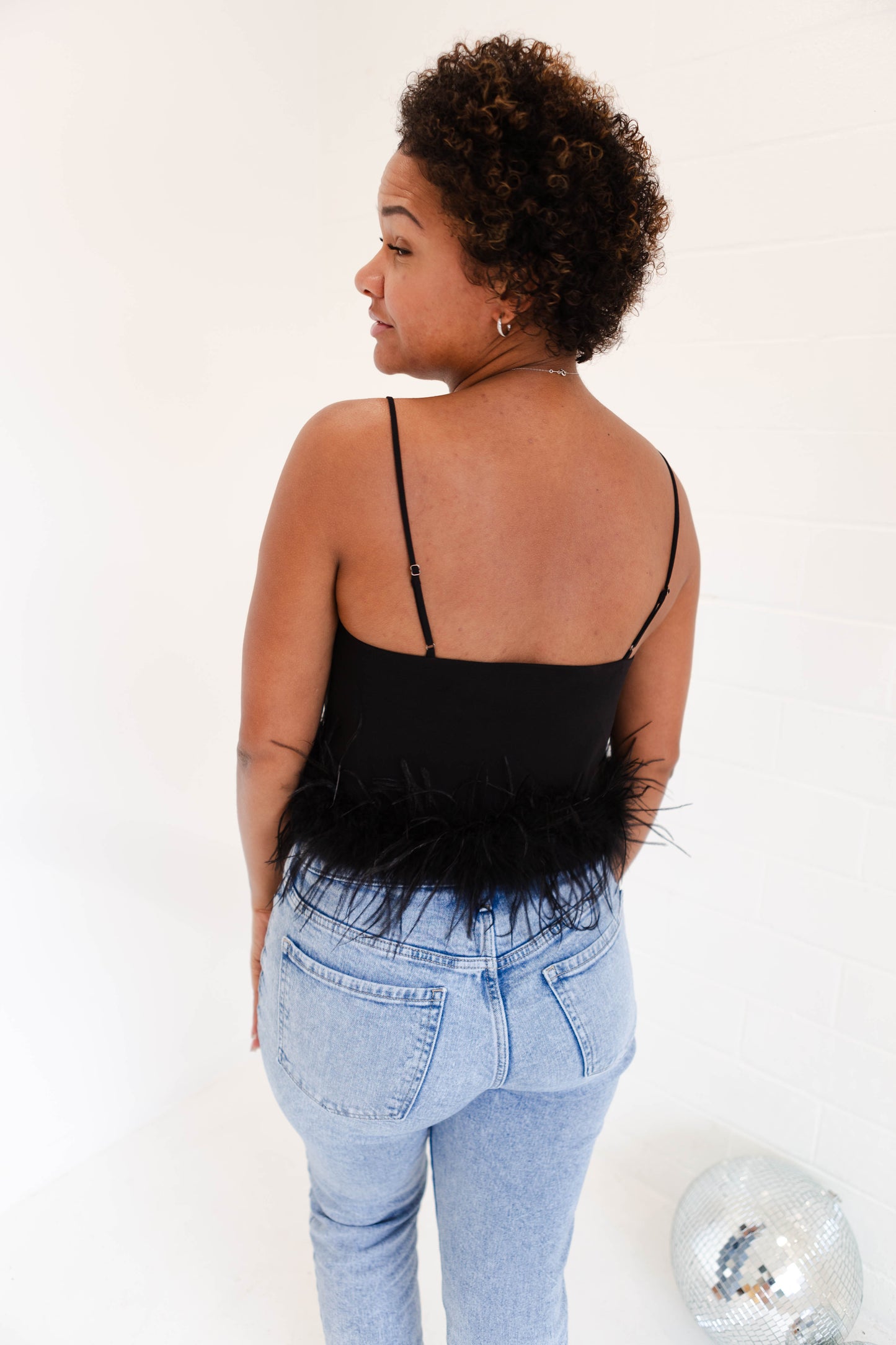 Black Feather Trim Top