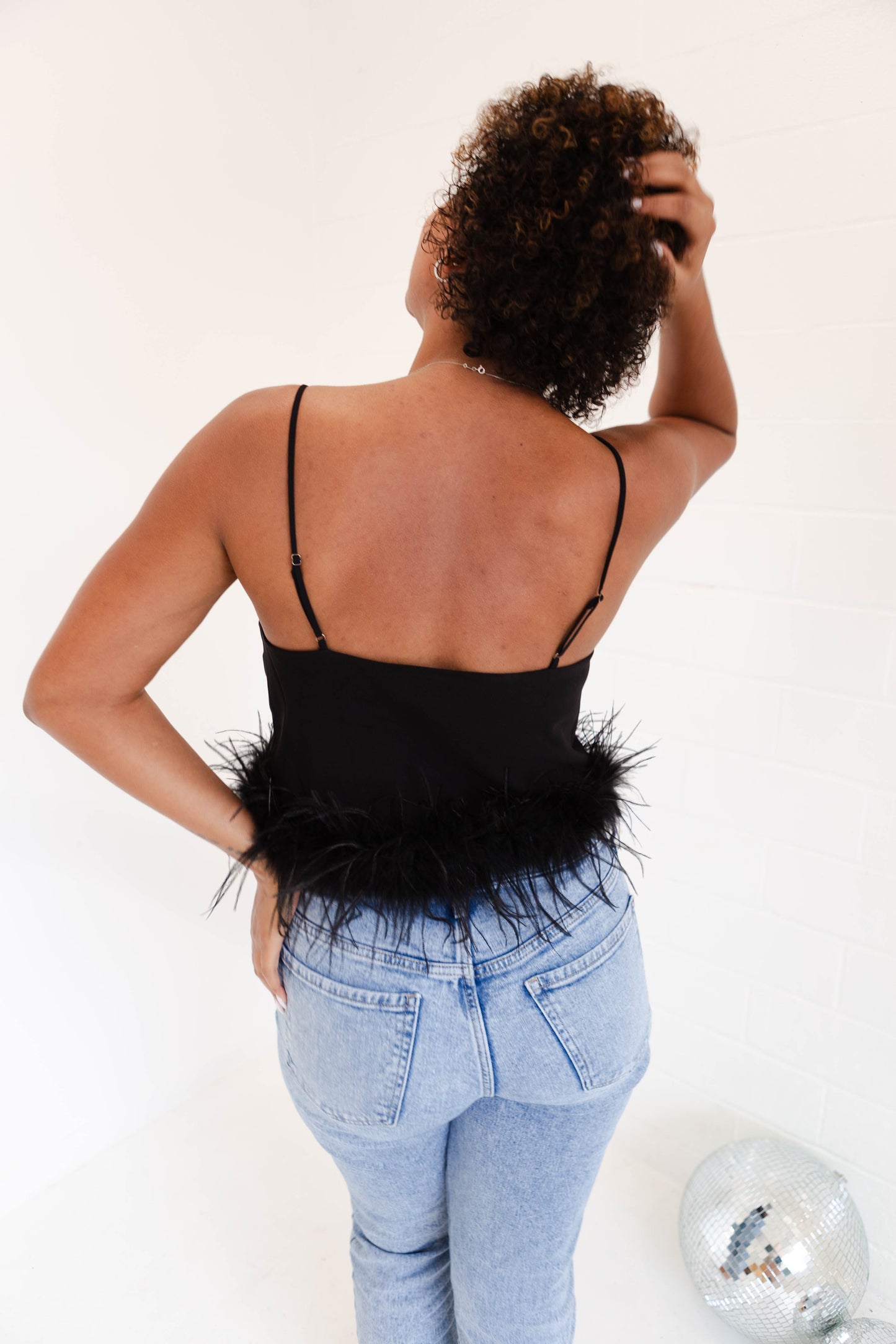 Black Feather Trim Top