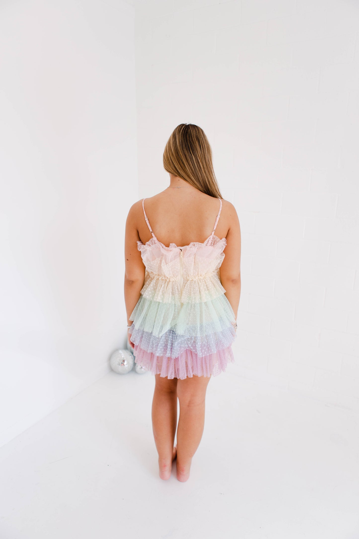 Pastel Ruffled Tiered Tulle Layers Mini Dress