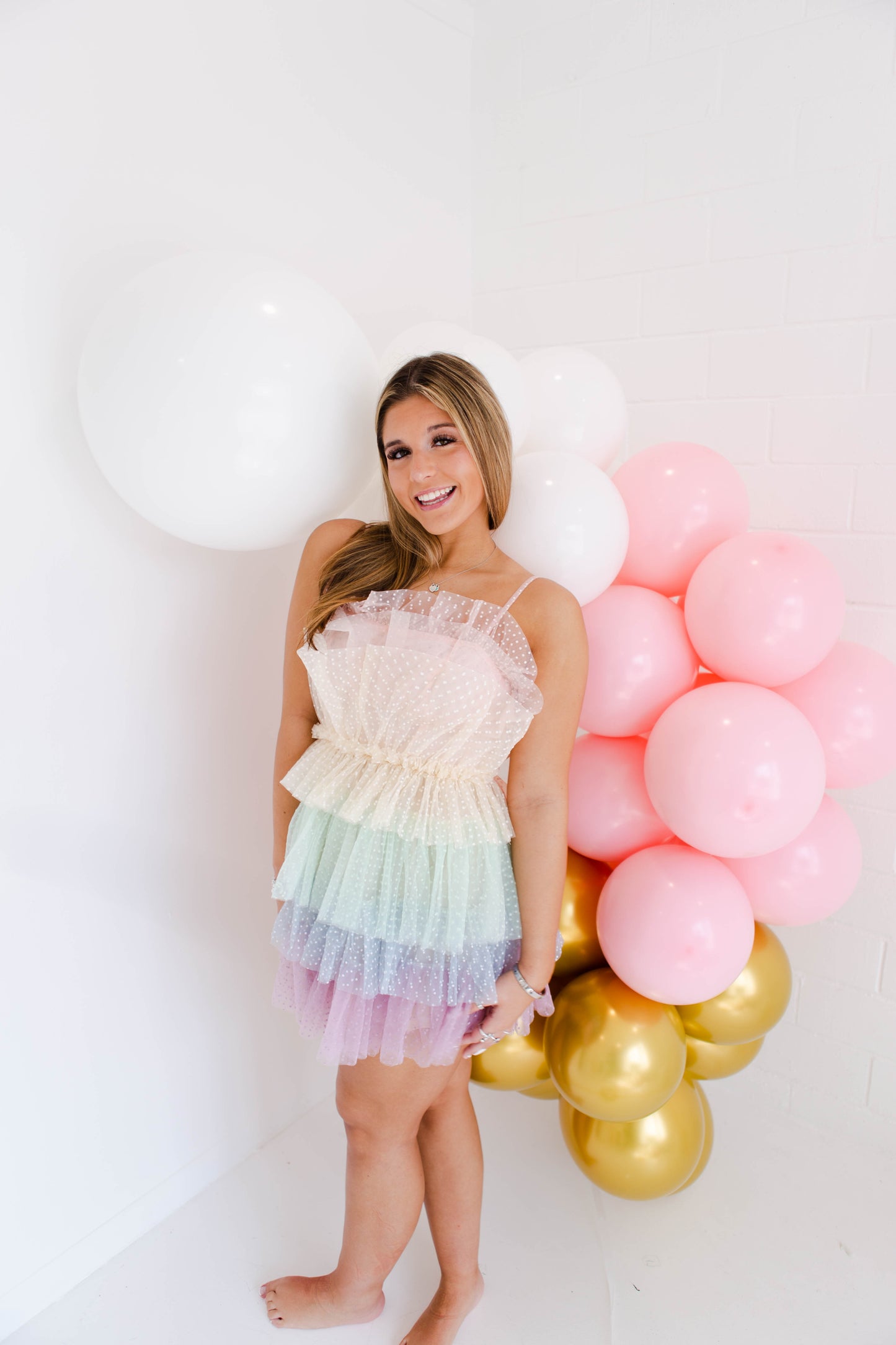 Pastel Ruffled Tiered Tulle Layers Mini Dress