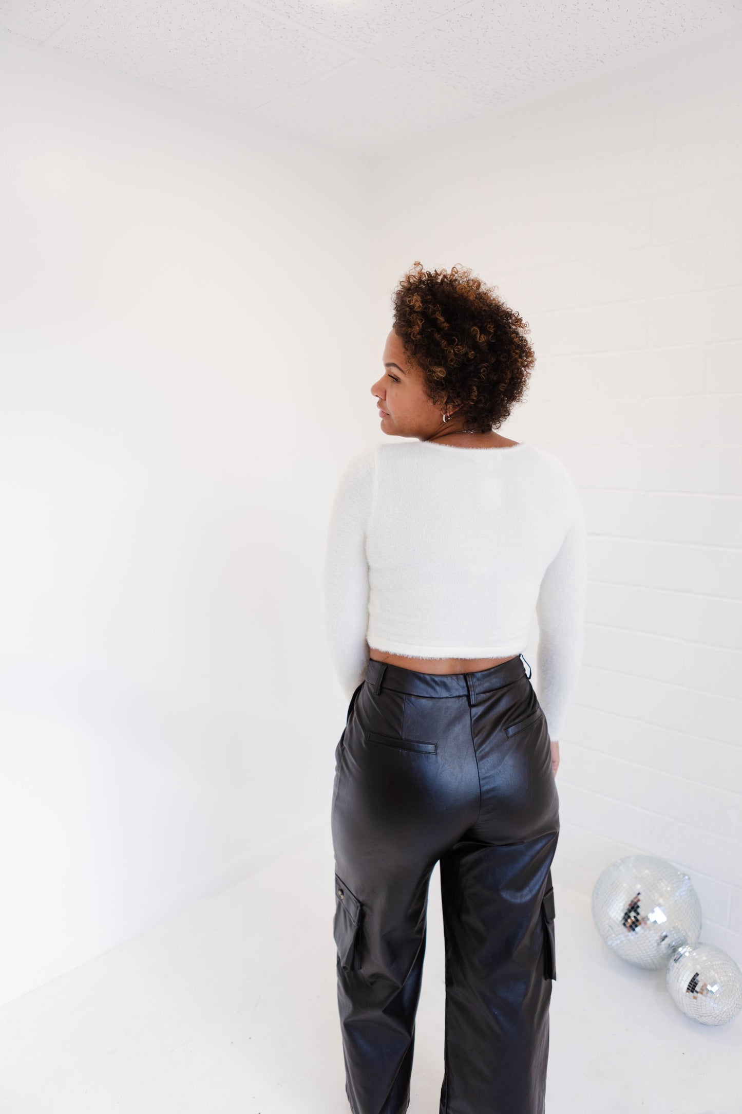 Black Leather Wide Fit Cargo Pants