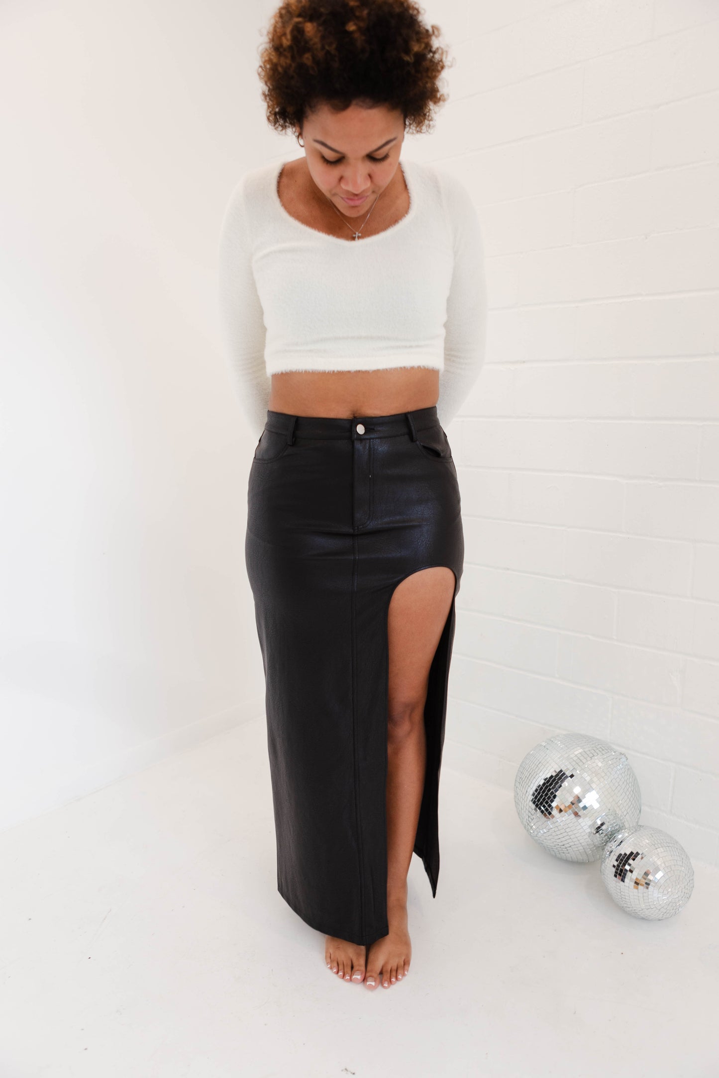 High Slit Faux Leather Maxi Skirt