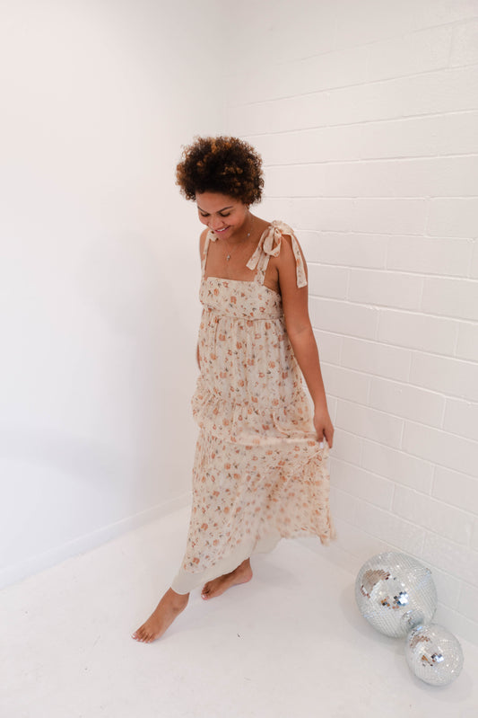 Ivory Brown Floral Dress