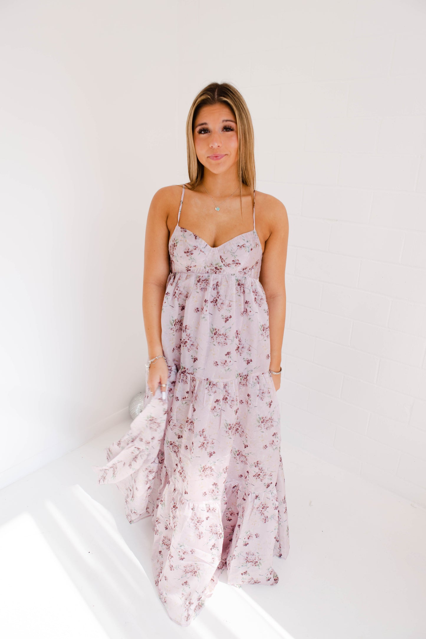 Cherry Blossom And Stain Sheen Maxi Dress