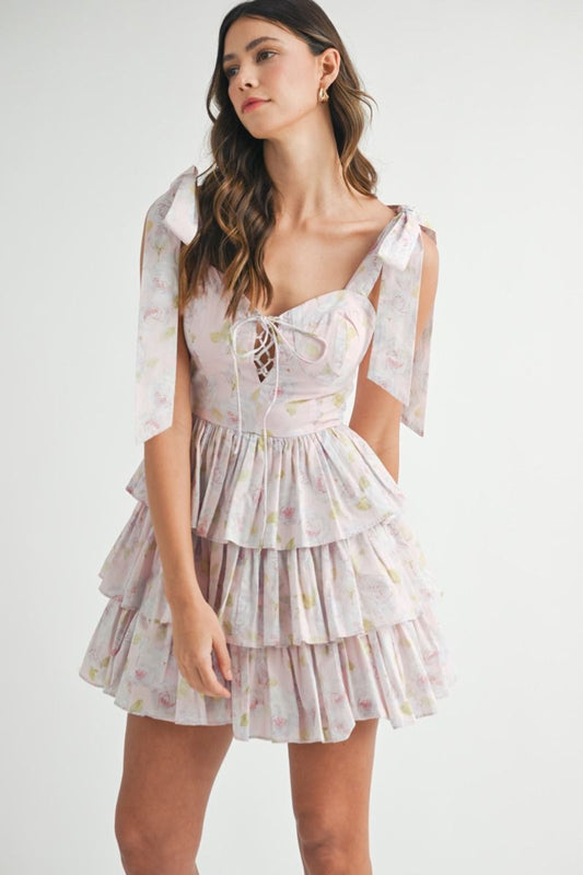 Pink Floral Corset Mini Dress