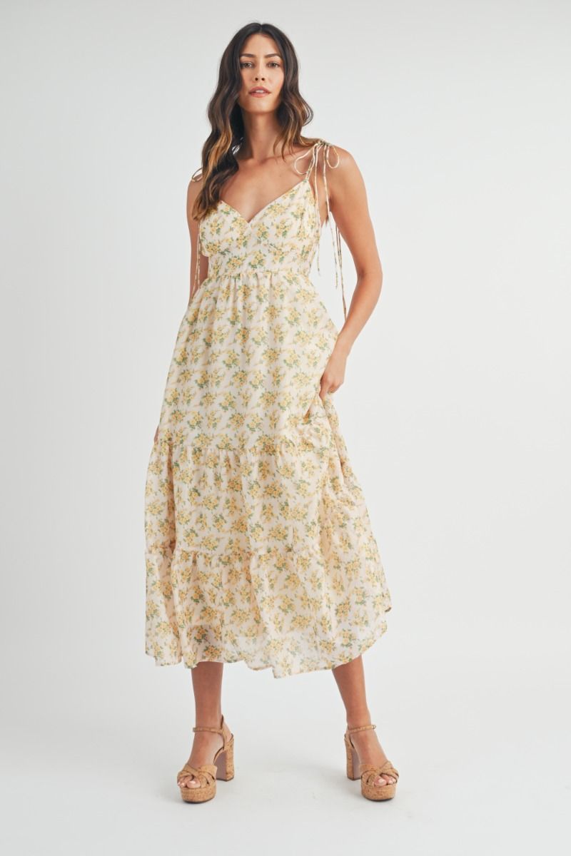 Yellow Floral Midi Dress