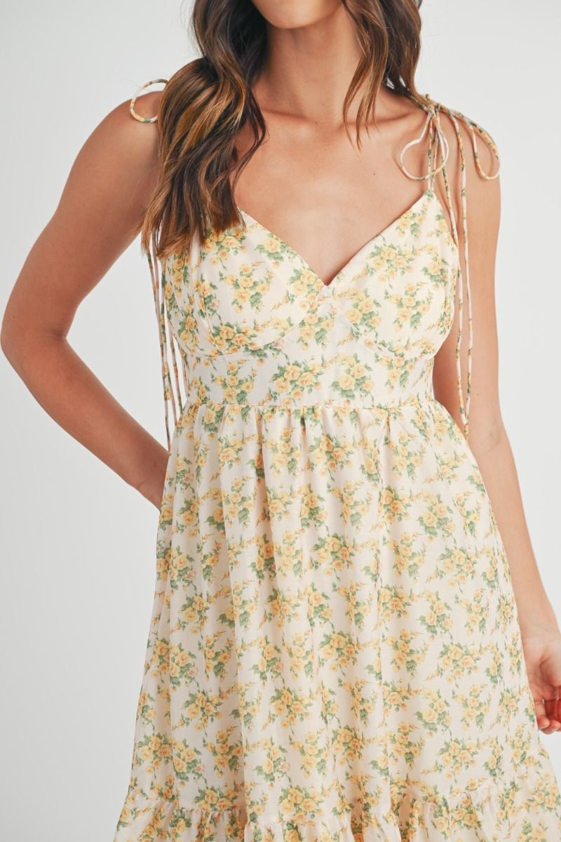 Yellow Floral Midi Dress