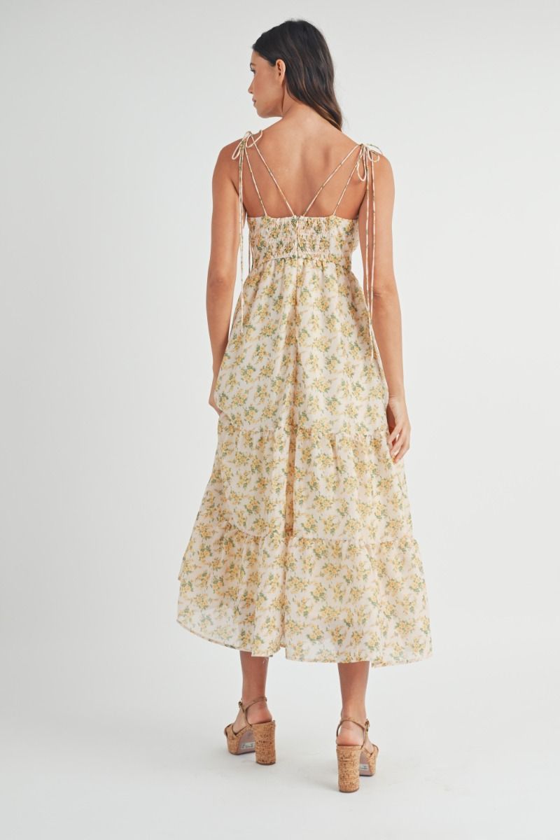 Yellow Floral Midi Dress