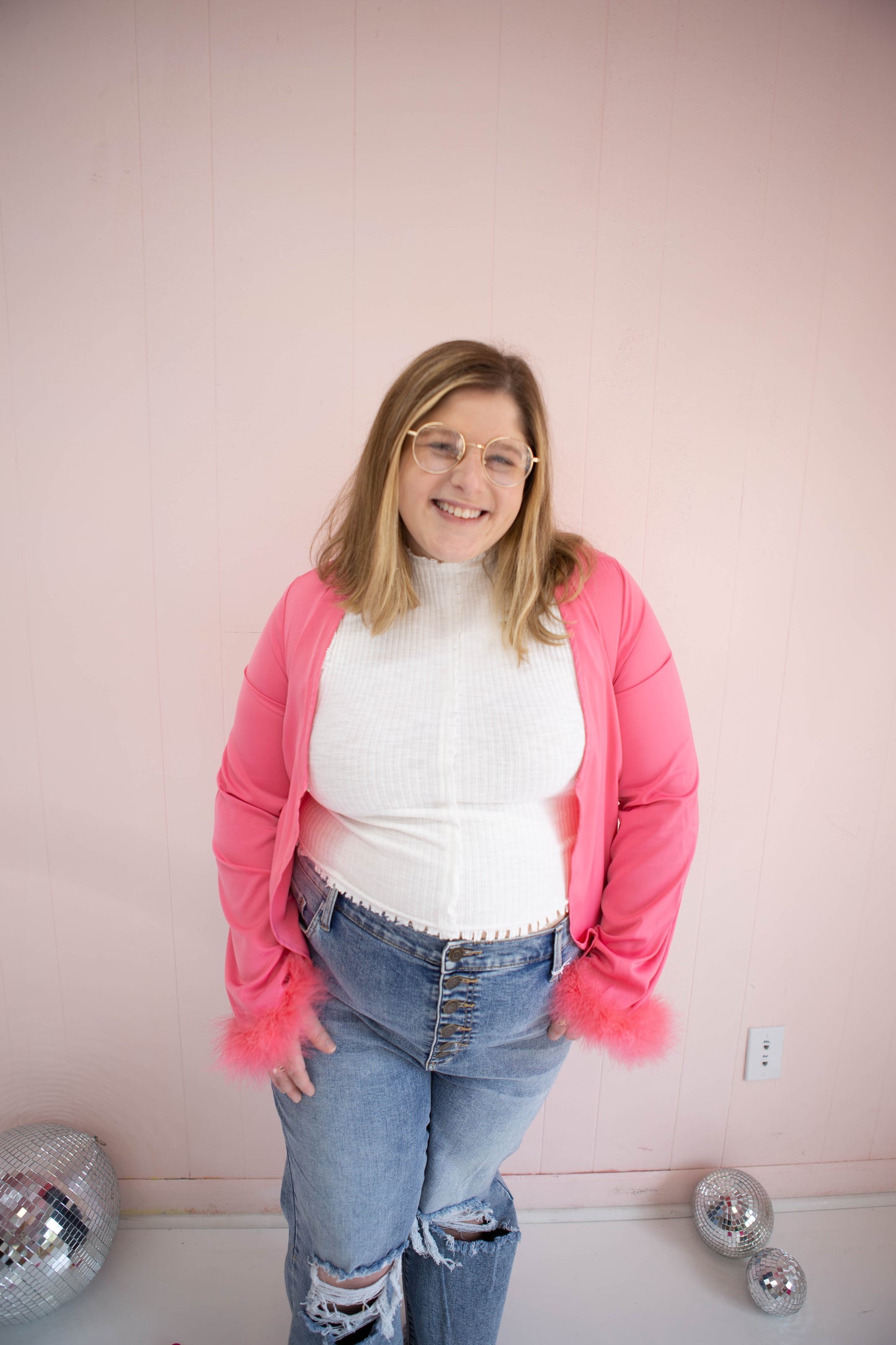 Hot Pink Feather Cardigan