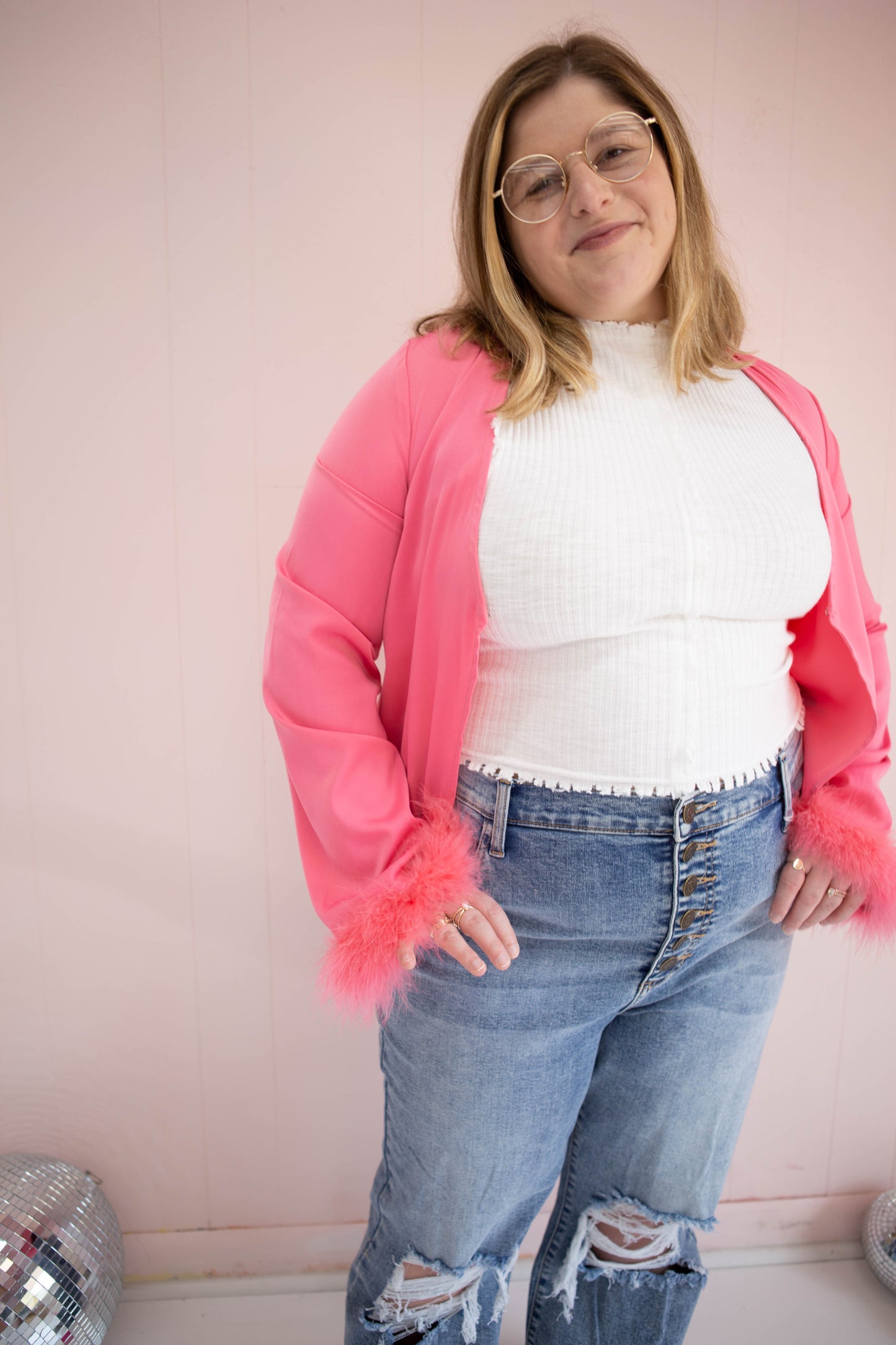 Hot Pink Feather Cardigan