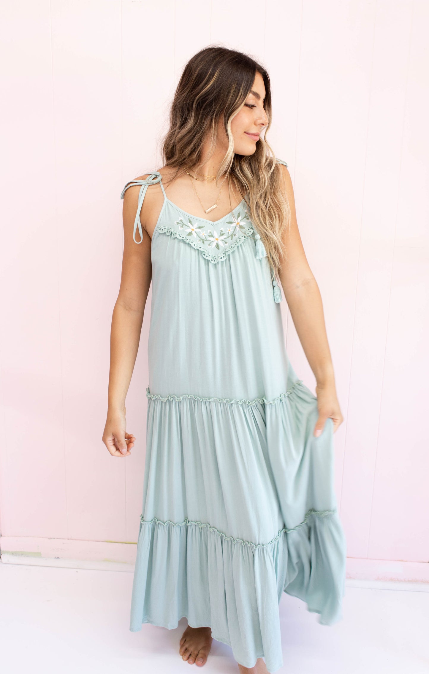 Tie Strap Tiered Midi Dress