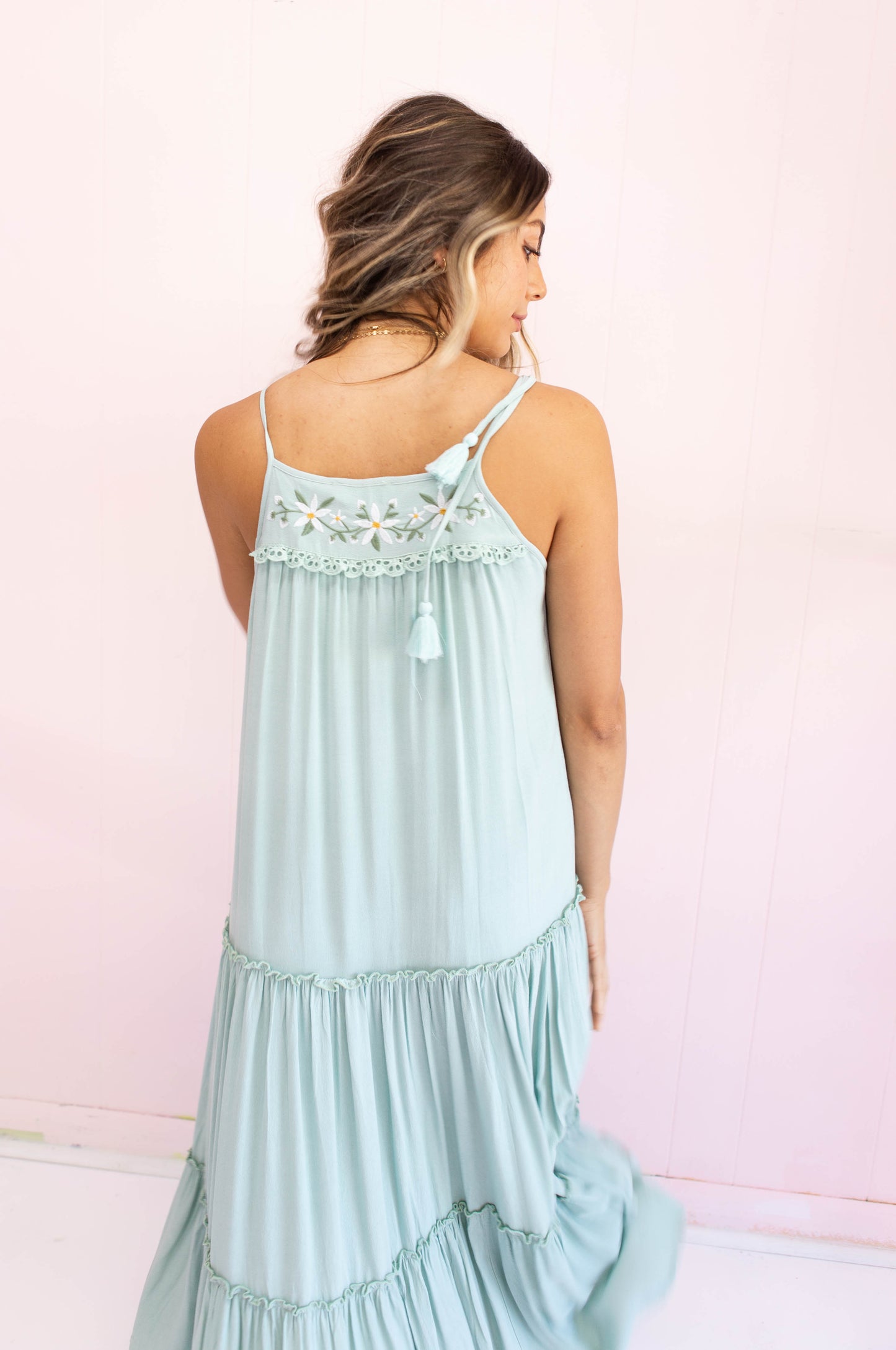 Tie Strap Tiered Midi Dress