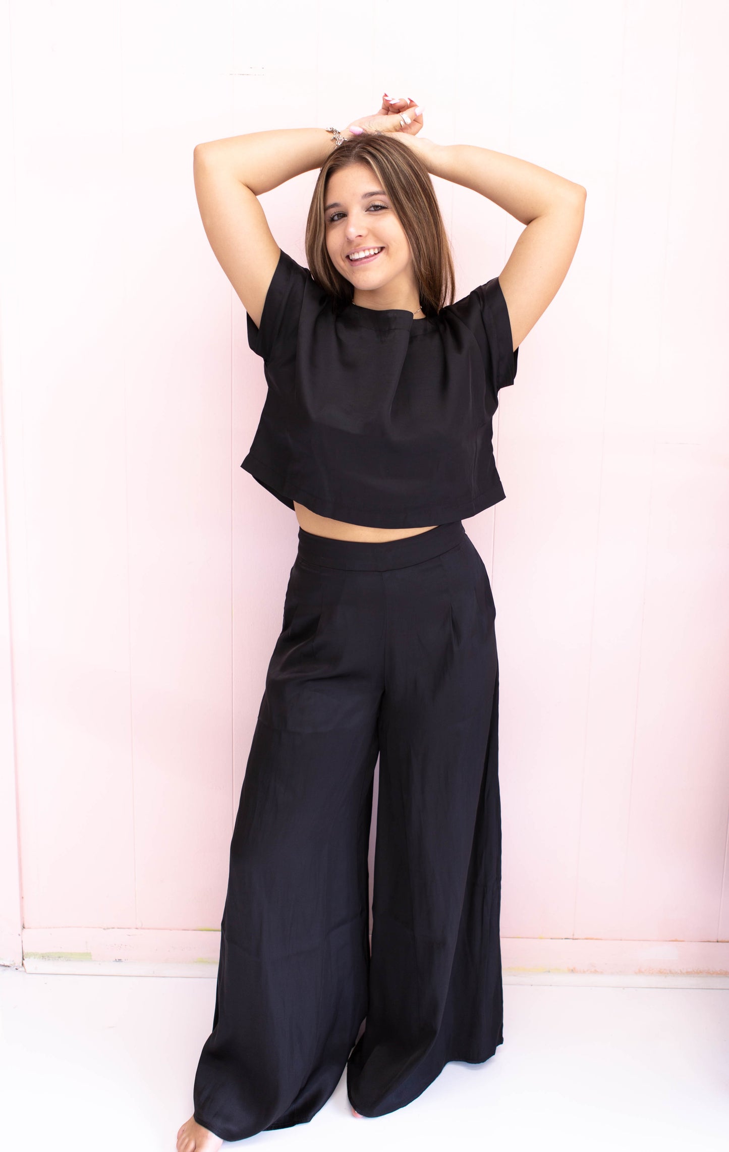 FINAL SALE: Satin Black Hi Waisted Pants