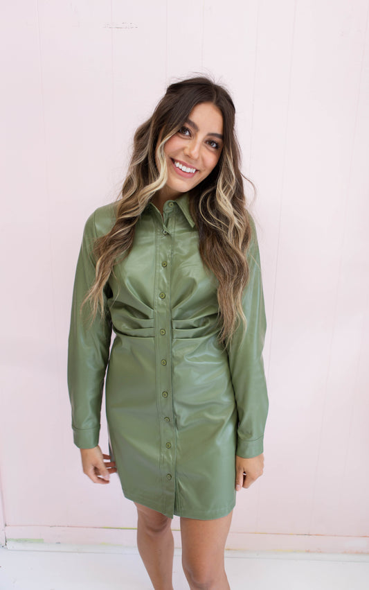 Sage Leather Dress