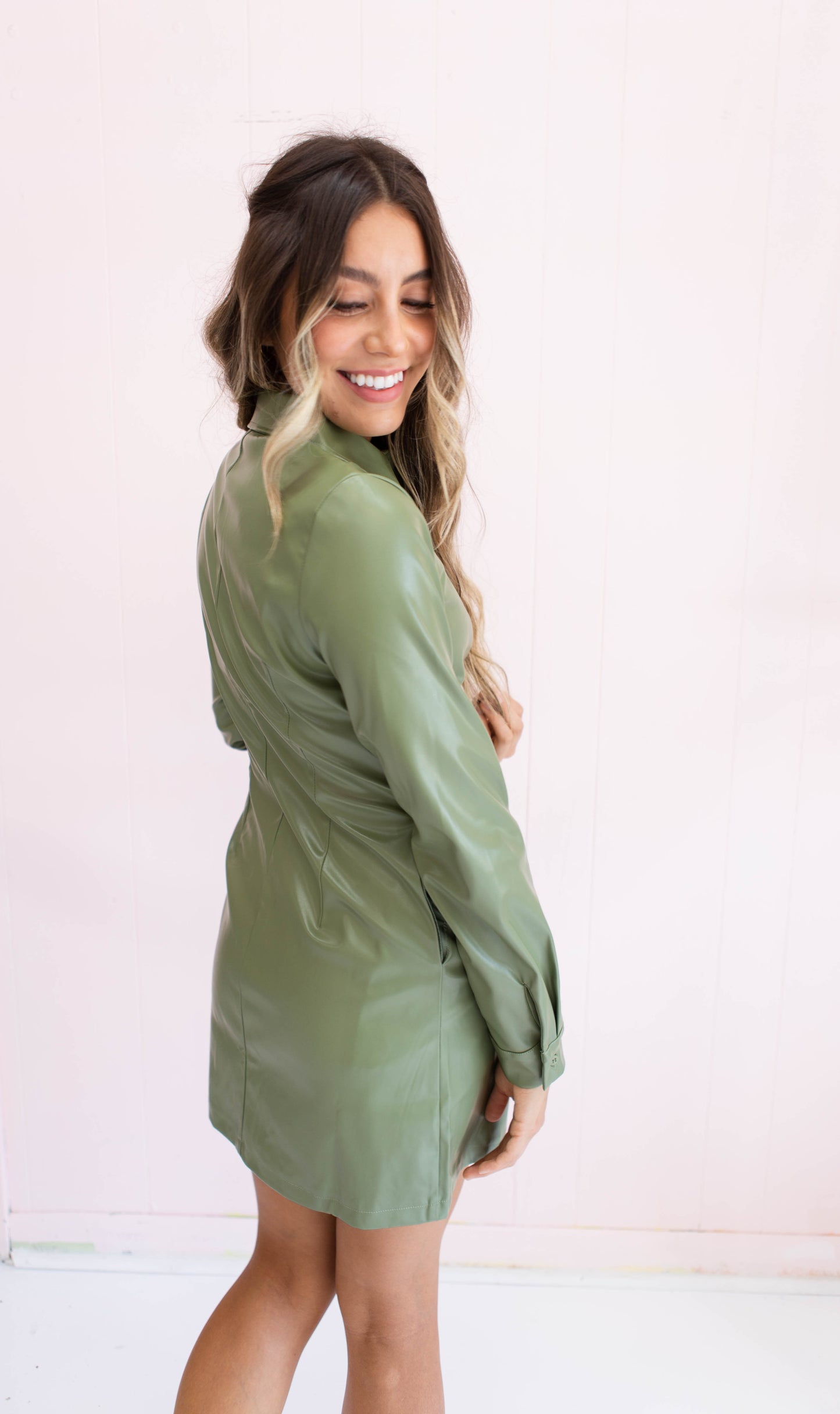 Sage Leather Dress