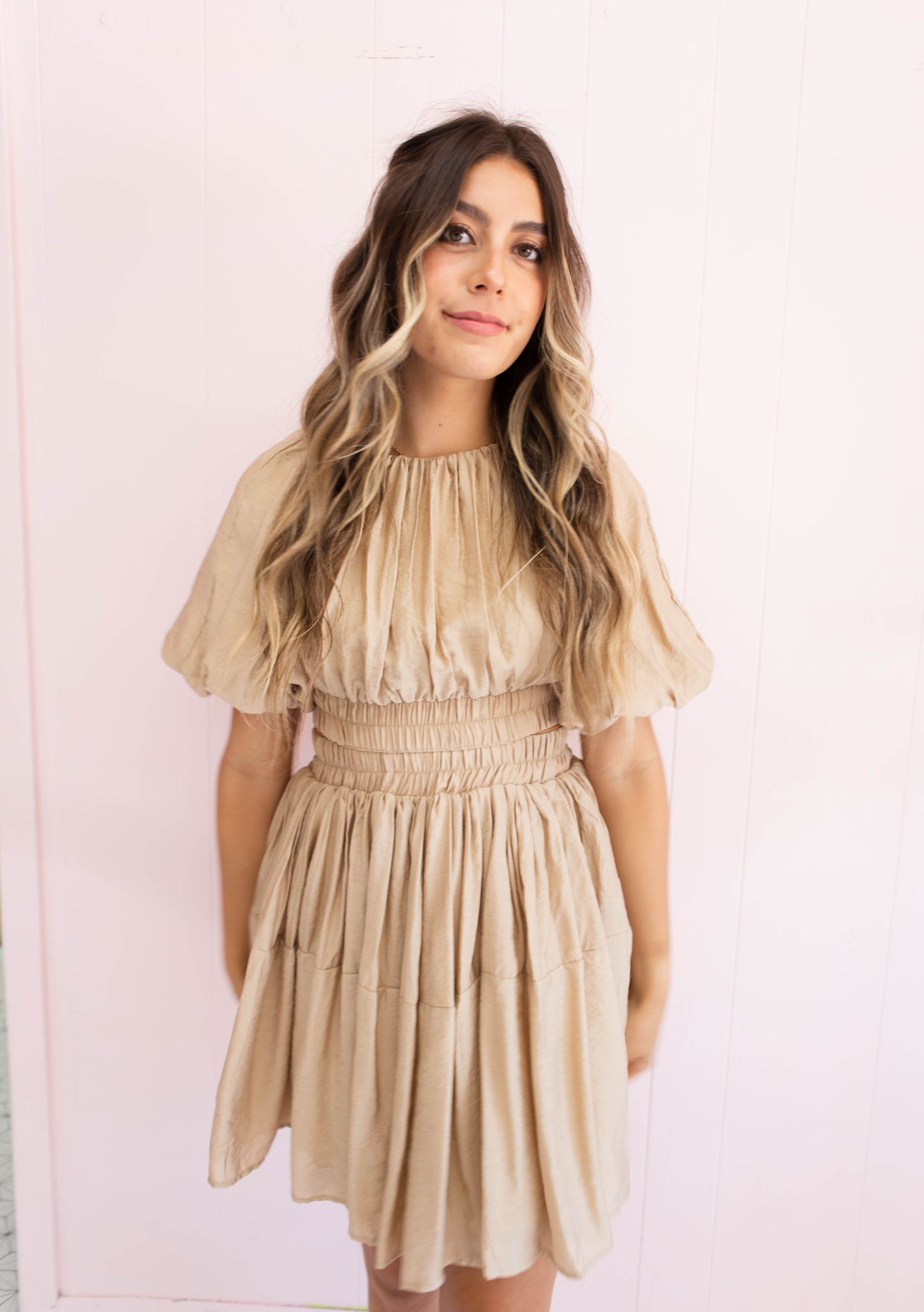 Shirring Detail Tiered Dress