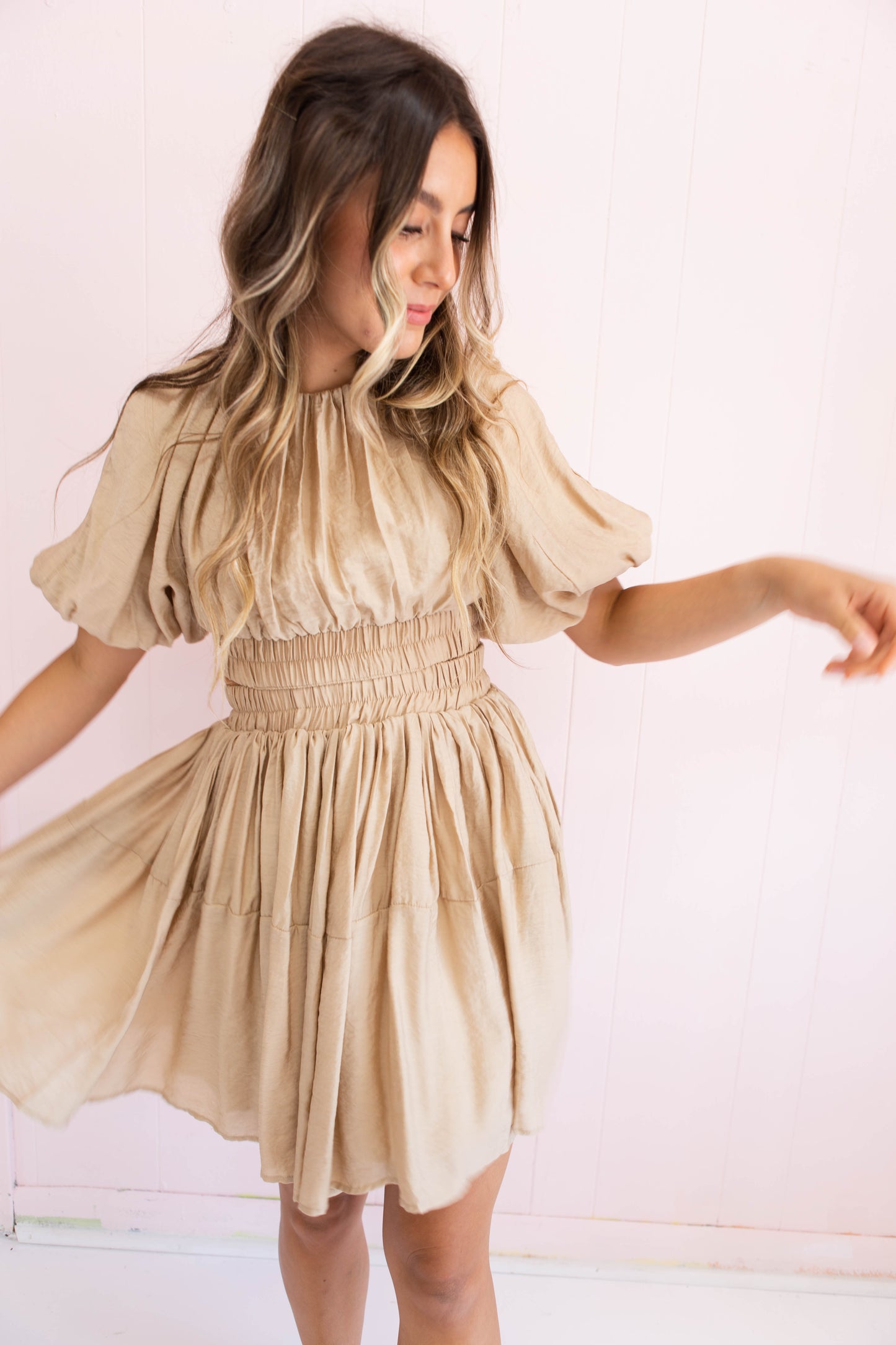 Shirring Detail Tiered Dress