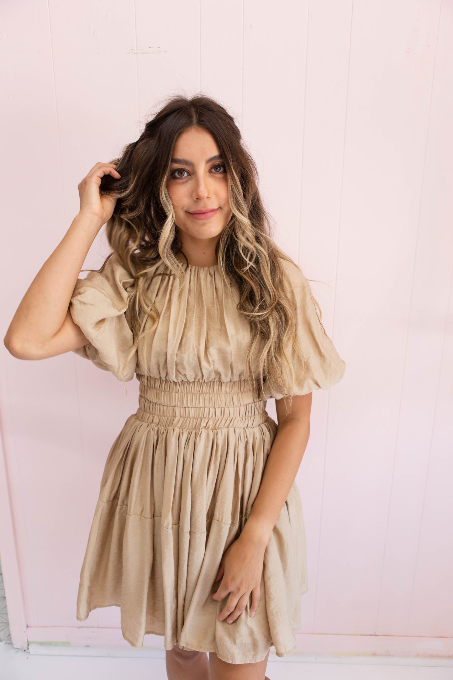 Shirring Detail Tiered Dress