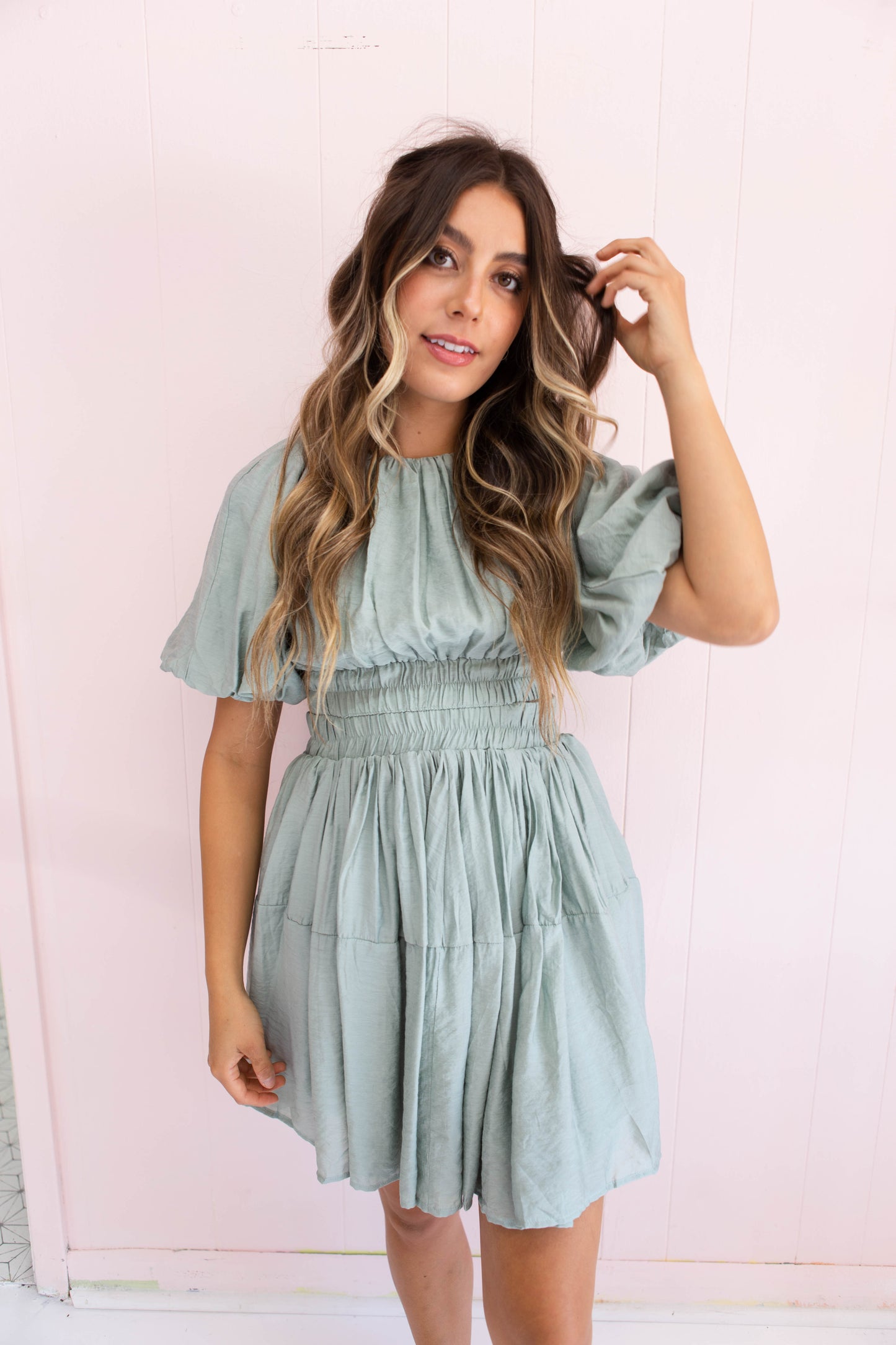 Shirring Detail Tiered Dress
