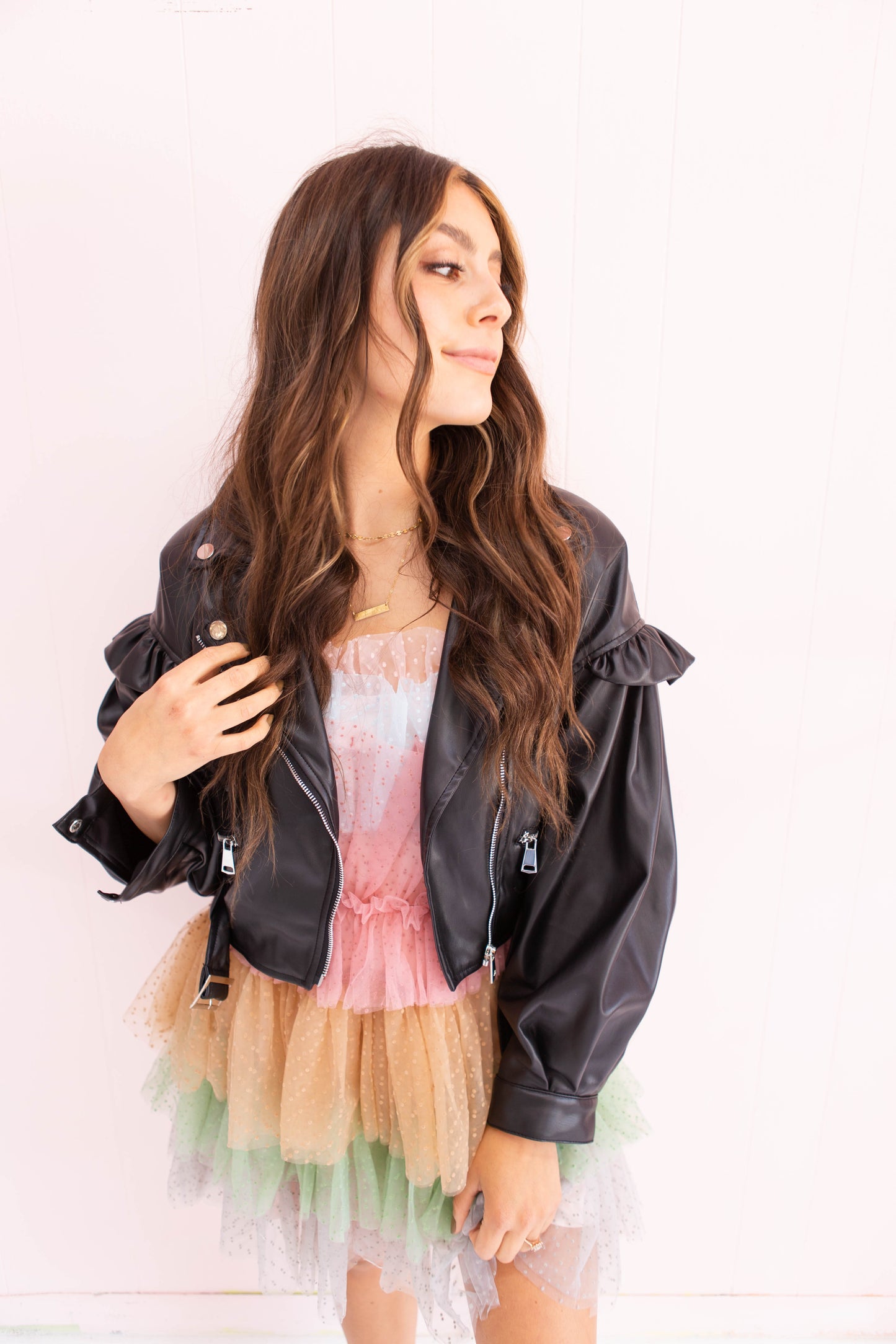 Puff Sleeve Biker Cropped Jacket