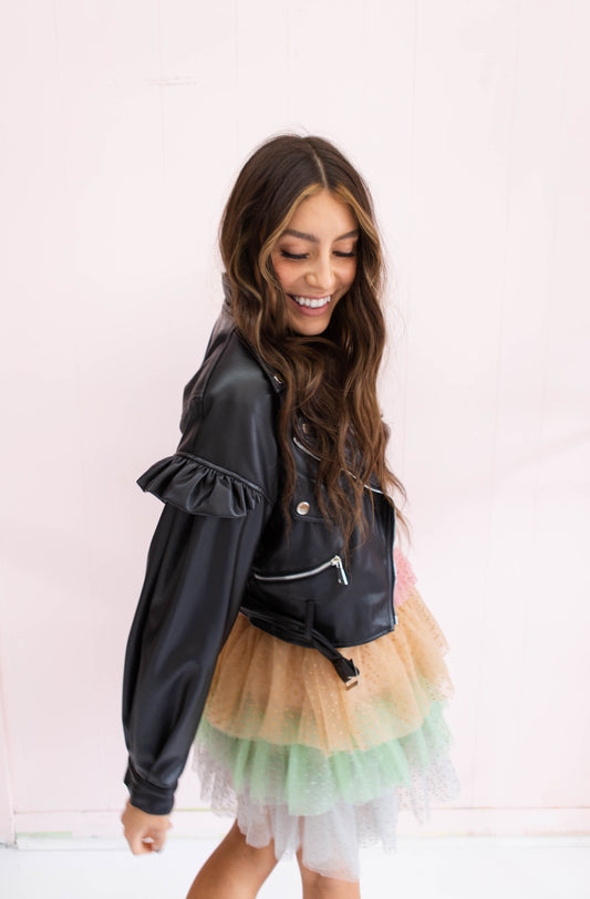 Puff Sleeve Biker Cropped Jacket